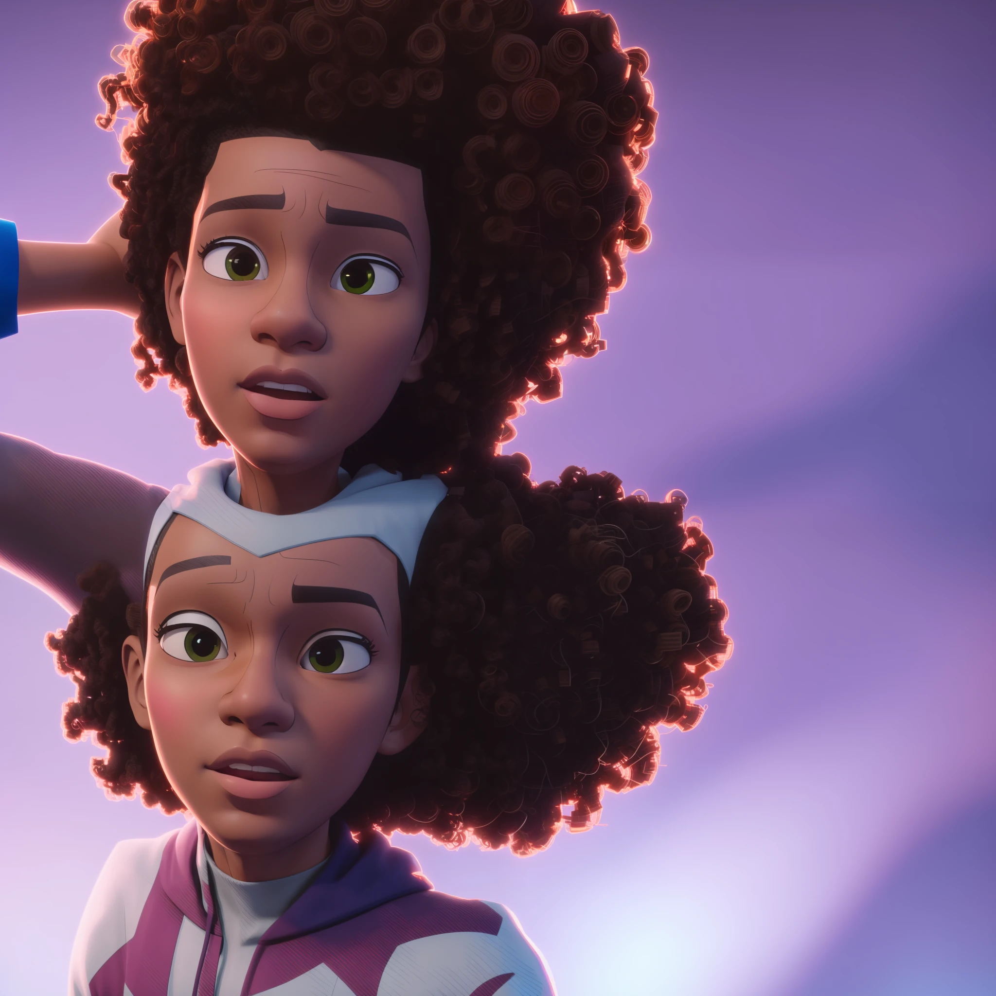 spiderverse style, man, brown hair, curly and curly hair,brown eyes, 3d, 3d art, 4k