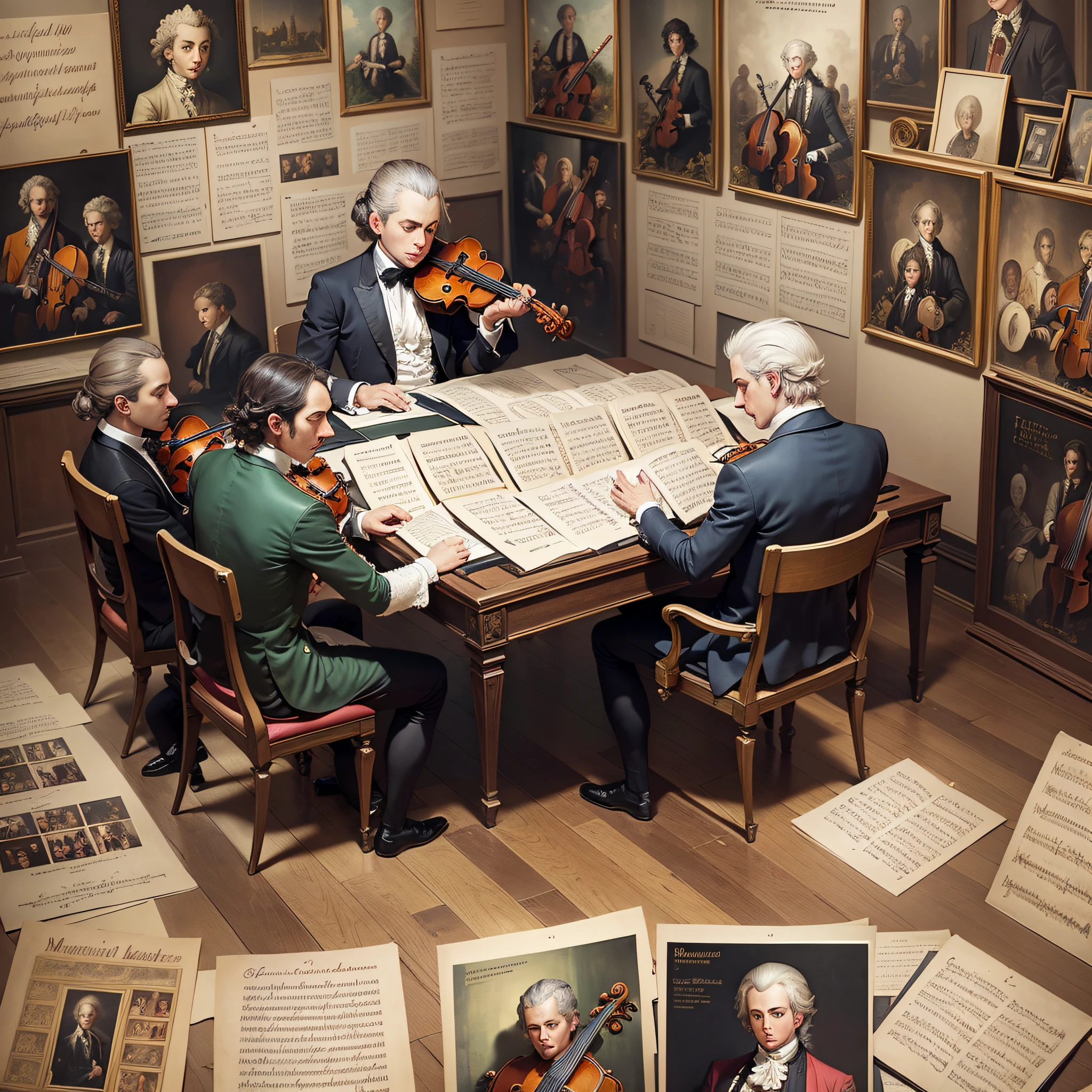 An image that depicts Mozart's lasting influence on classical music, such as a collage of album covers by other composers influenced by him or a photo of a contemporary orchestra playing one of his compositions. --auto --s2