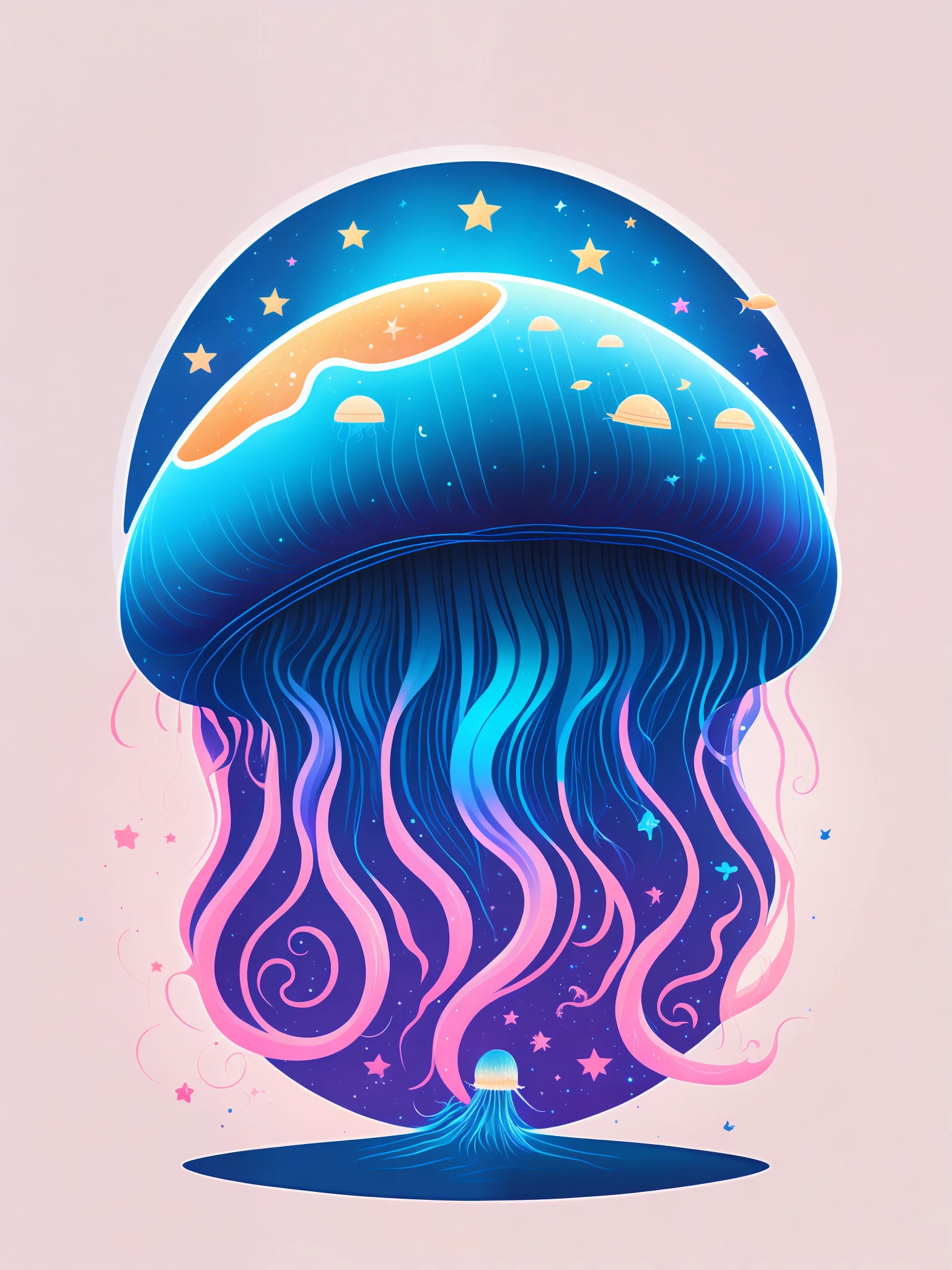 Space fat jellyfish, t-shirt design, rzminjourney, vector art