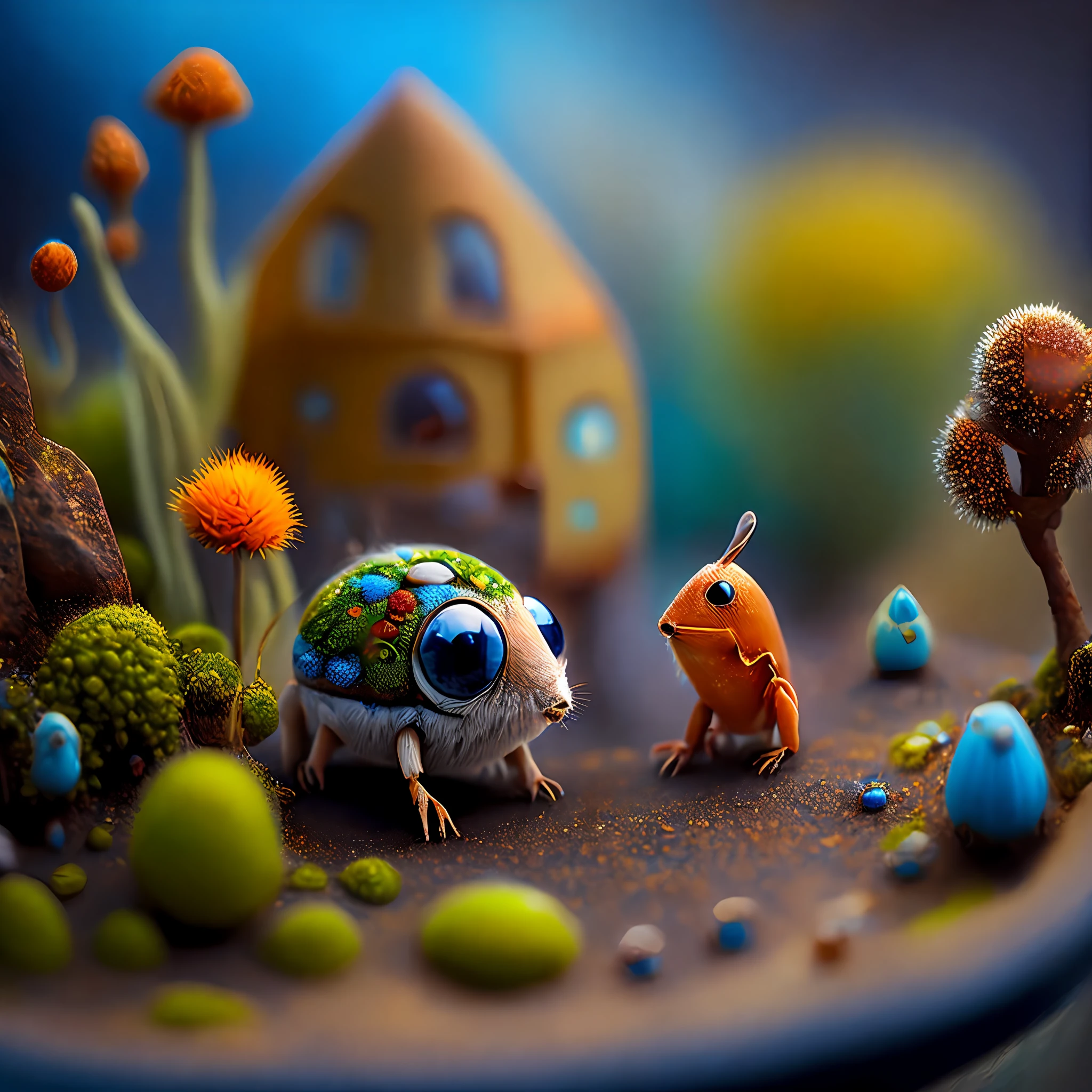Small world with little creatures, macro world, macro city, award-winning macro photography, beautiful macro photography, beautiful macro close-up shots