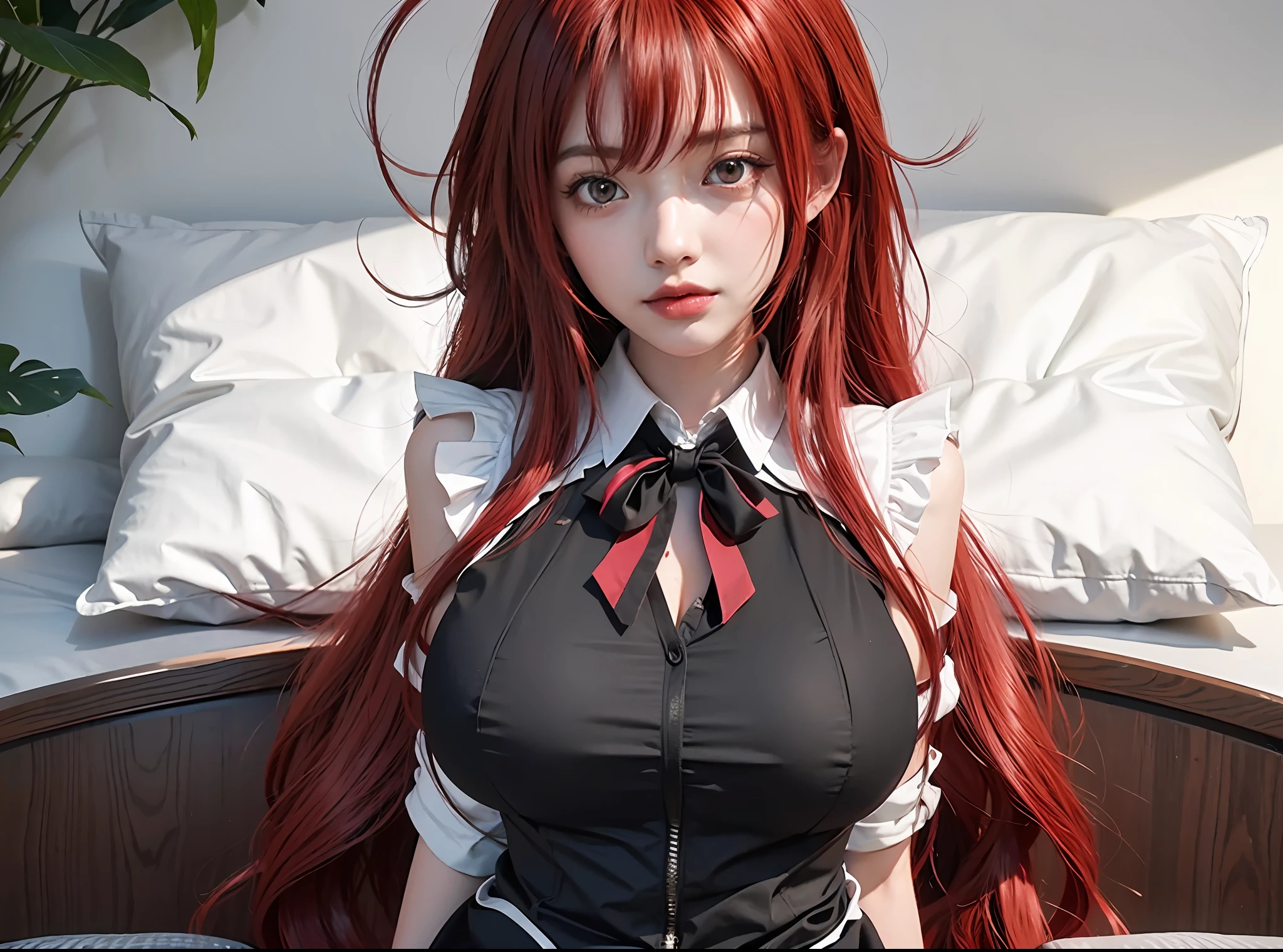 anime girl with red hair and black dress sitting on a bed, rias gremory, erza scarlet as a real person, seductive anime girl, anime girl with long hair, she has red hair, anime girl named lucy, highschool dxd, anime best girl, female anime character, anime visual of a cute girl, marin kitagawa fanart