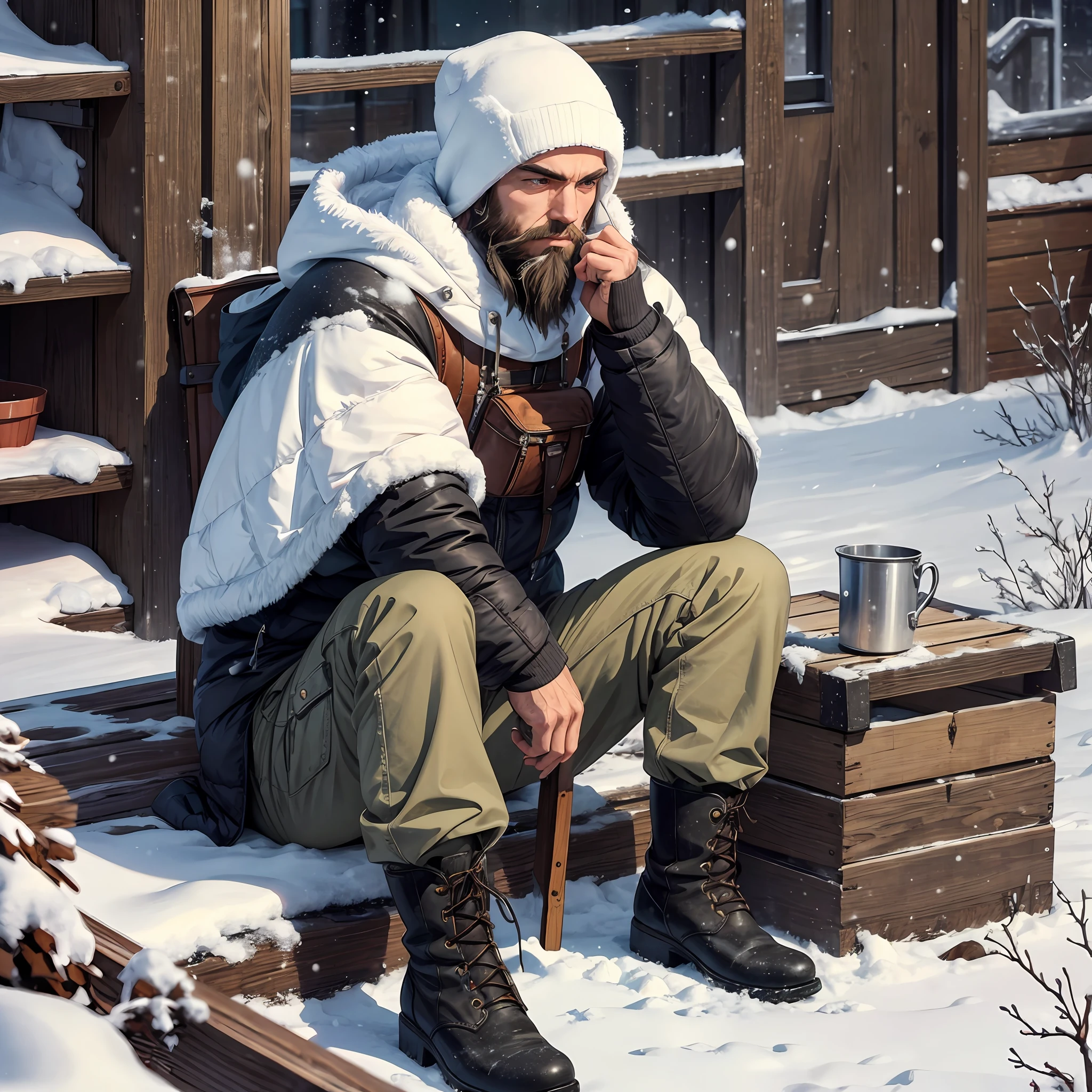 man,sitting,boot,hood,beard,snow,antarctica,cold,frozen --auto --s2