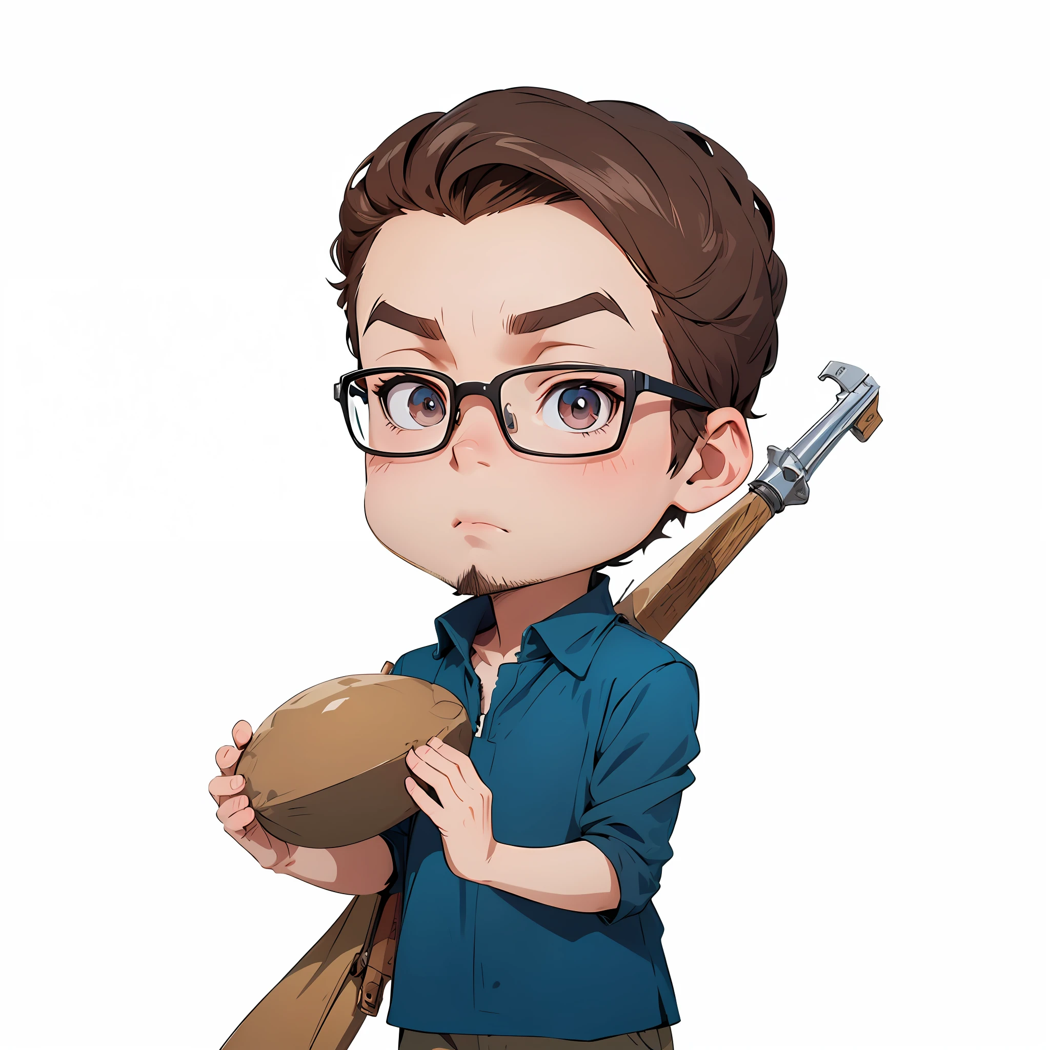 cartoon of a man holding a gun and a stone, harry volk style clip art, Cory Loftis style, cartoon style, character portrait of me, holding rifle, EDD, man is carrying a rifle, Brandon Sanderson, nerd man character portrait, official character illustration, Markiplier with a knife, full body character portrait