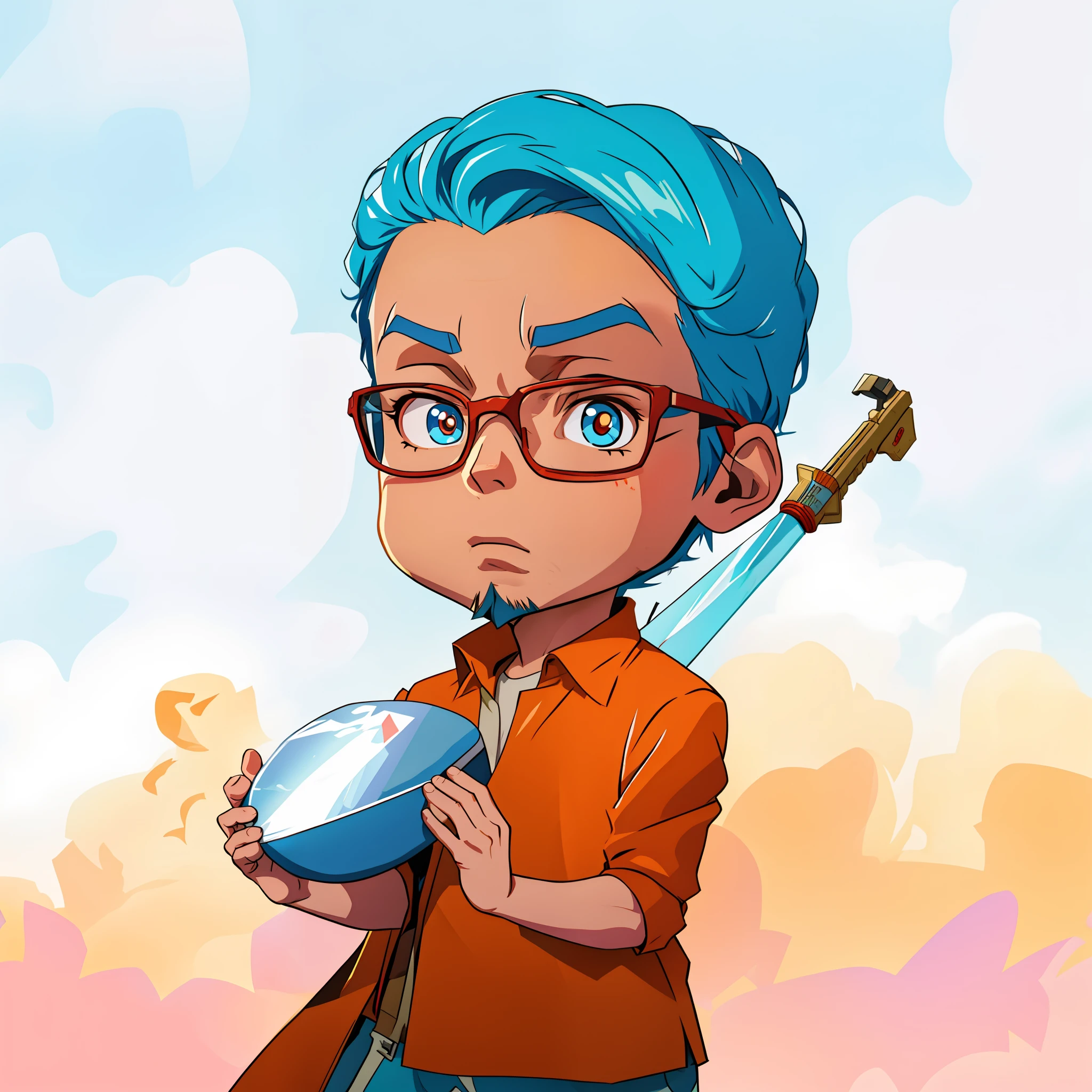 cartoon of a man holding a gun and a stone, harry volk style clip art, Cory Loftis style, cartoon style, character portrait of me, holding rifle, EDD, man is carrying a rifle, Brandon Sanderson, nerd man character portrait, official character illustration, Markiplier with a knife, full body character portrait
