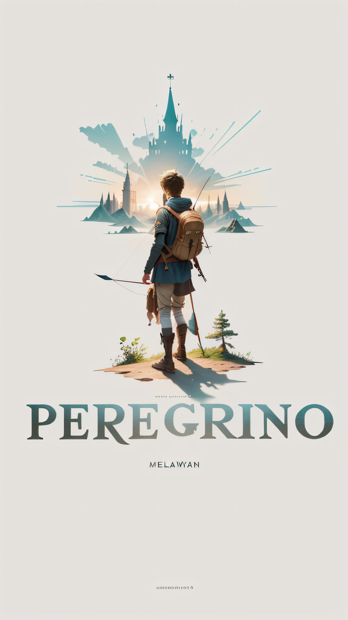 "A young adventurer without a chapel, with a backpack on his back that exudes courage and determination is holding a bow and arrow within the letter O. #Fotorealismo #MelhorQualidade #DetalhesUltrarrealistas #IluminaçãoRealista."