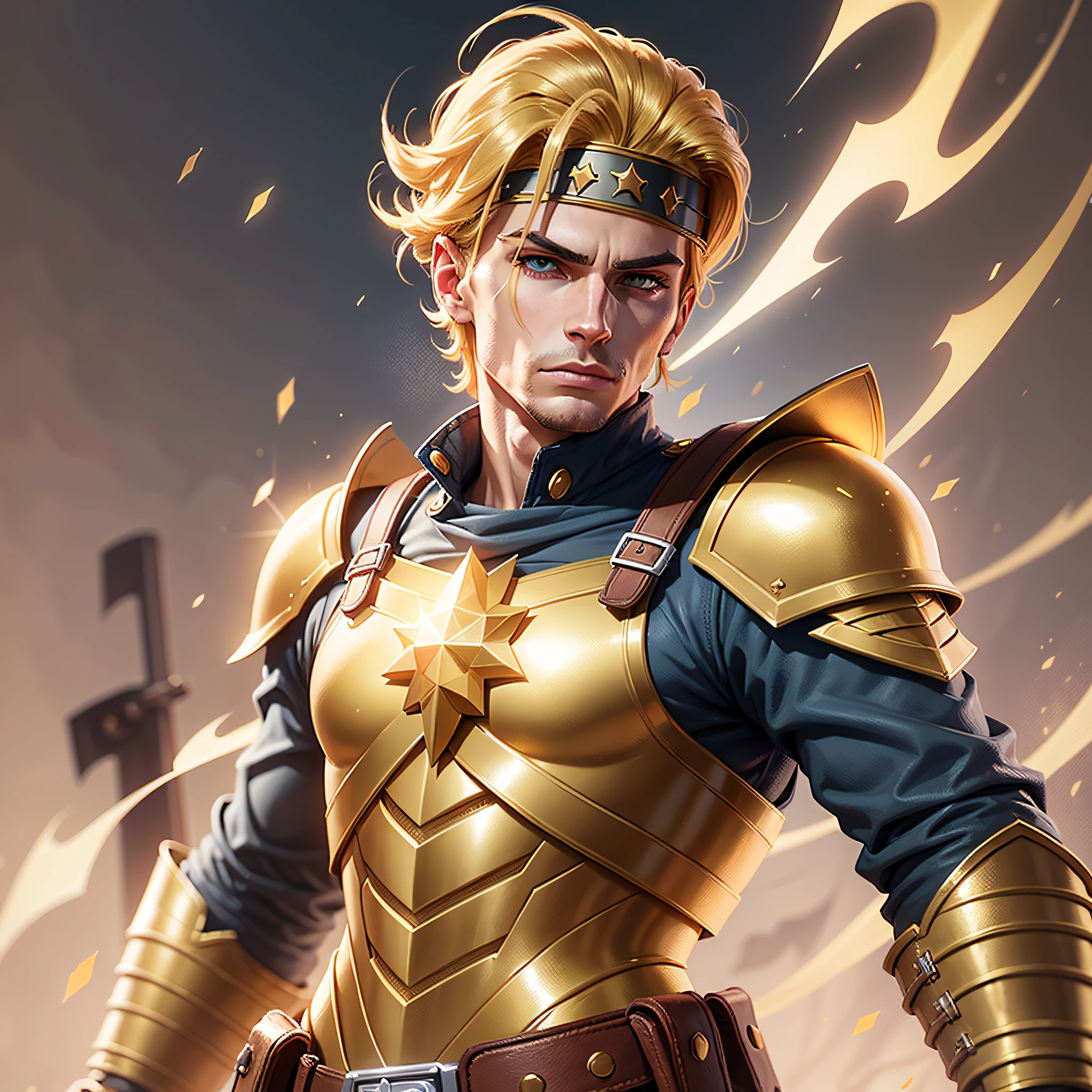 Create a cartoon of a golden soldier that refers to wealth, money and something darker and more serious| best quality --auto --s2