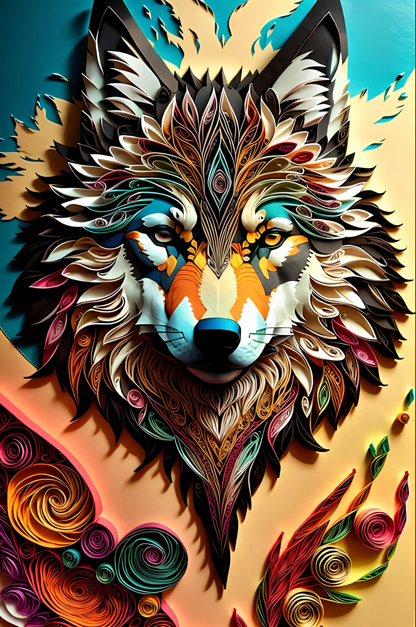 wolf,multi dimensional paper quilling, art, chibi,
yang08k, beautiful, colorful,
masterpieces, top quality, best quality, official art, beautiful and aesthetic,