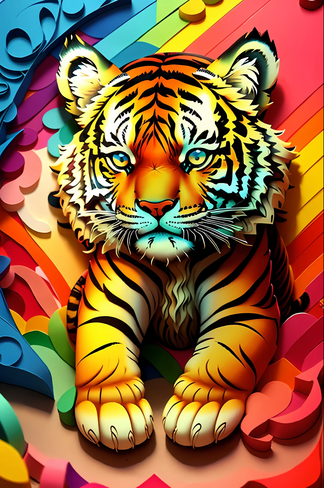 tiger,multi dimensional paper quilling, art, chibi,
yang08k,  beautiful,  colorful,
masterpieces, top quality, best quality, official art, beautiful and aesthetic,