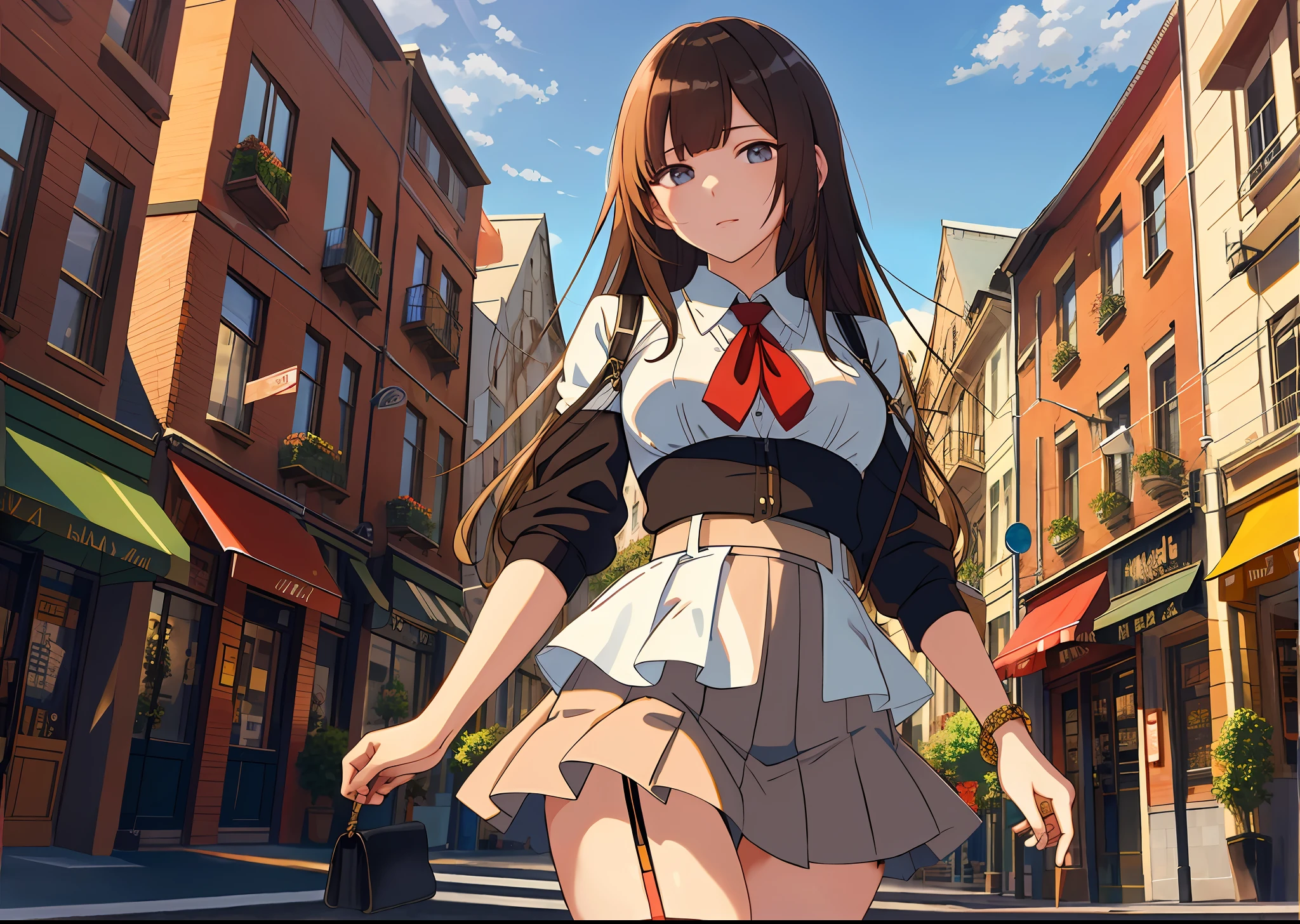 anime girl in a school uniform walking down a street, beautiful anime high school girl, seductive anime girl, ilya kuvshinov with long hair, attractive anime girl, school girl, anime girl with long hair, anime style 4 k, beautiful alluring anime teen, beautiful anime girl, smooth anime cg art, a hyperrealistic schoolgirl, anime girl, anime girls