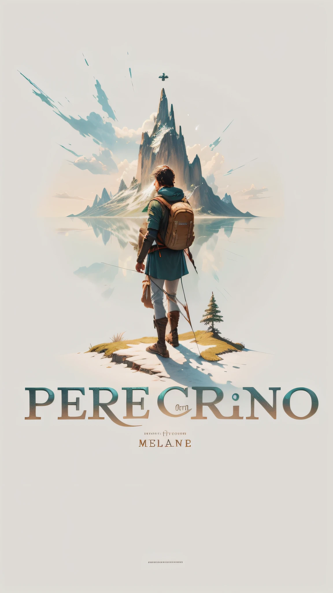 Mountain "A young adventurer without a chapel, with a backpack on his back who exudes courage and determination is holding a bow and arrow within the letter O. #Fotorealismo #MelhorQualidade #DetalhesUltrarrealistas #IluminaçãoRealista."