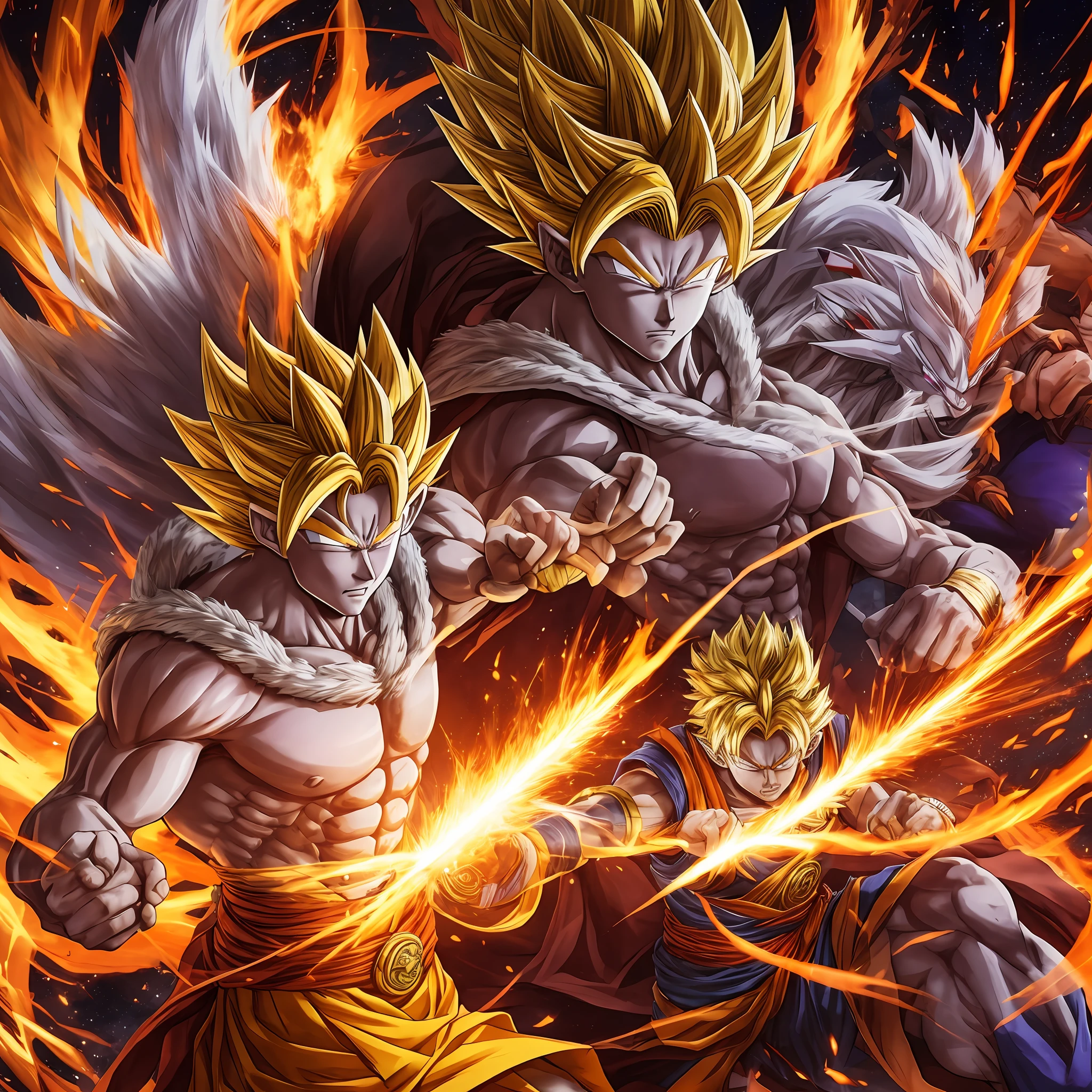 孙悟空:Sun Wukong, a character from the anime “Dragon Ball”, one of the main protagonists, possessing powerful combat skills and indomitable spirit.
弗利萨:Frieza, a tyrannical alien leader and the archenemy of Sun Wukong, possessing unimaginable power and a cruel personality.
大战:A fierce battle between Sun Wukong and Frieza, full of sparks and tense moments.
超级赛亚人:Super Saiyan, a form Sun Wukong transforms into to increase his power level during combat.
神龙:Shenron, a mystical dragon summoned by collecting the seven Dragon Balls to grant wishes.
毁灭王:Hakai energy, a destructive power used by Frieza to try to destroy the entire planet during the battle.
最终胜利:The ultimate victory of Sun Wukong over Frieza, resulting in the protection of the planet and the resurrection of his friends who had been killed during the battle. --auto --s2