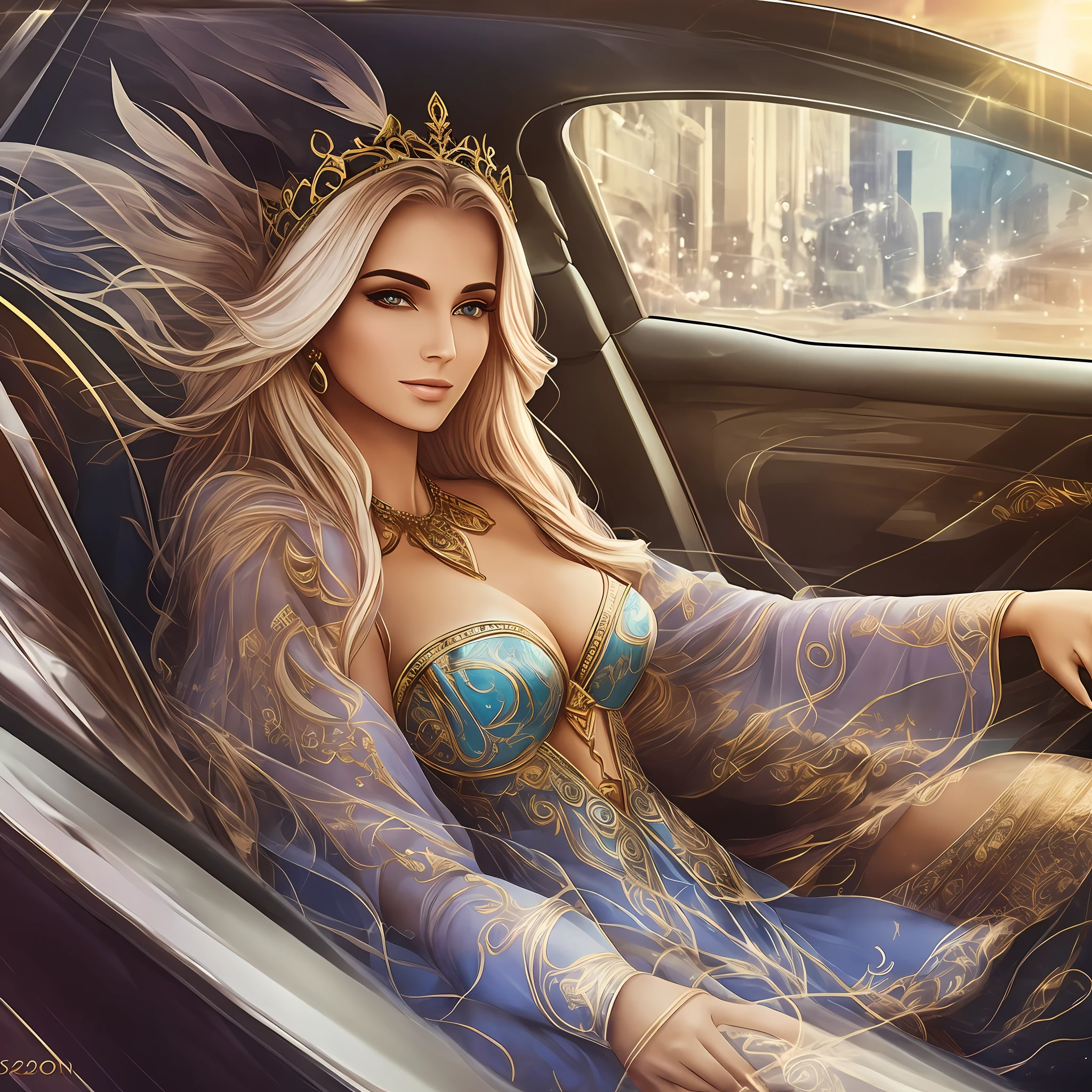 **rich guy with woman as a sorceress in car** --auto --s2