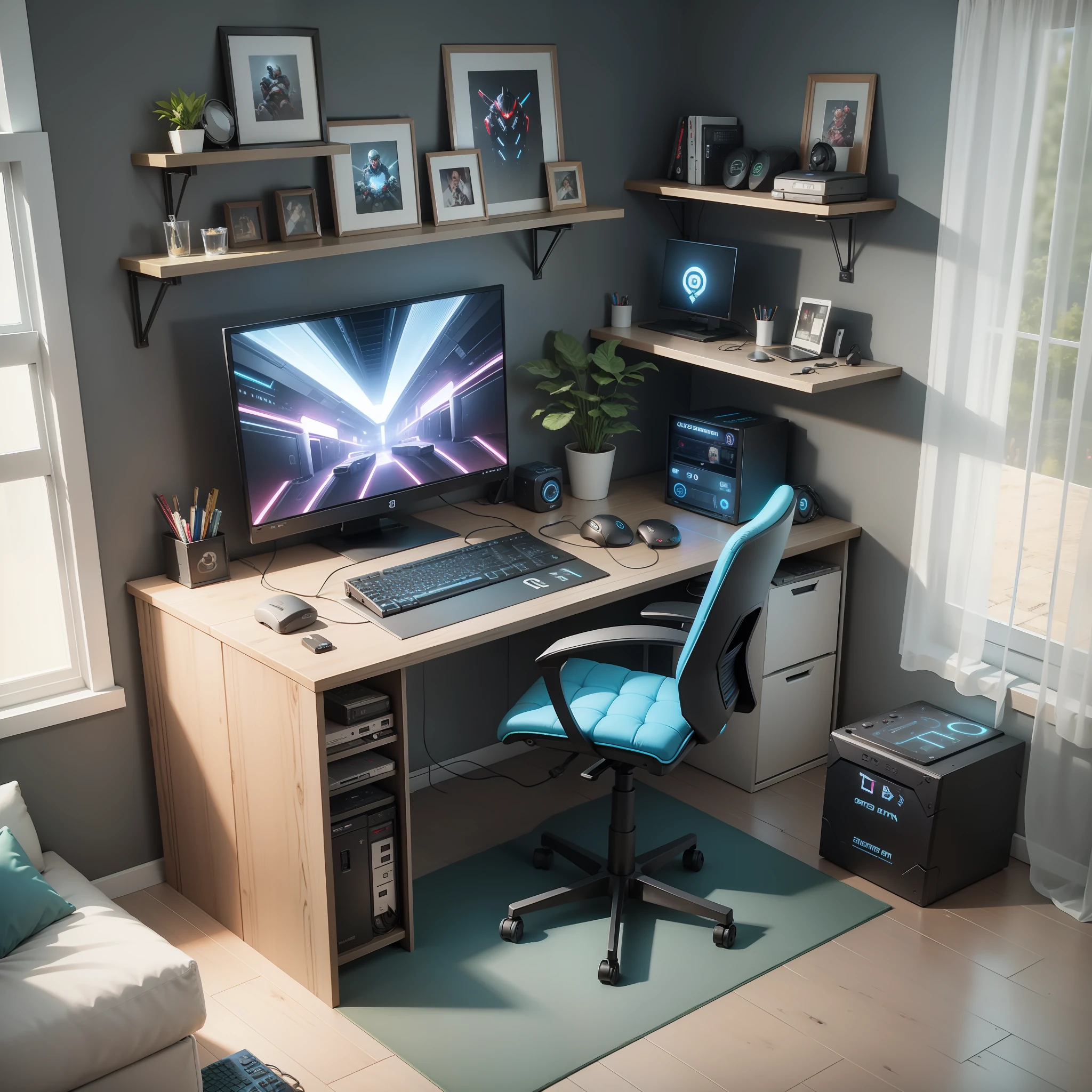 Games room with a cyber gamer computer.