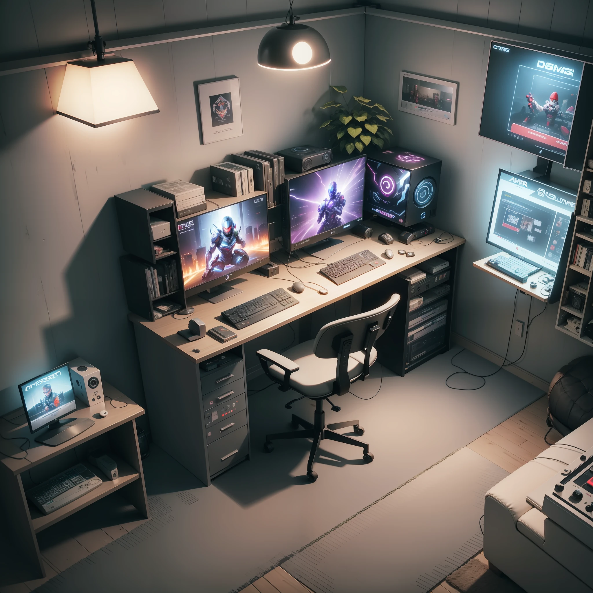 Games room with a cyber gamer computer.
