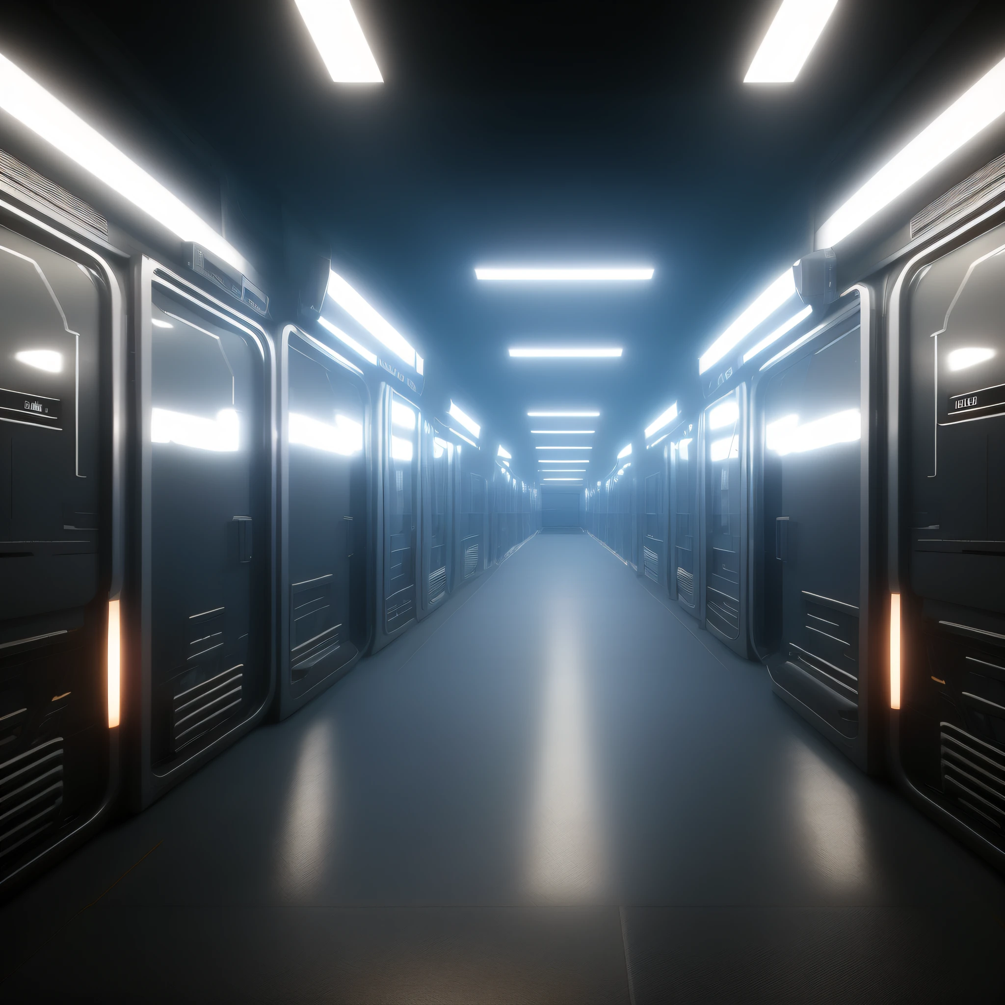 photorealistic, 8k, volumetric light, textured black rubber floor (ColonyCorridor:1)