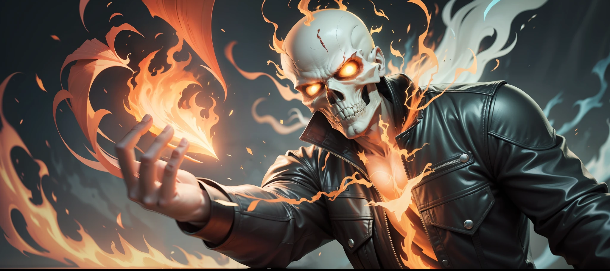 (descrição detalhada) (melhorqualidade) bald ghost rider holding a fire heart