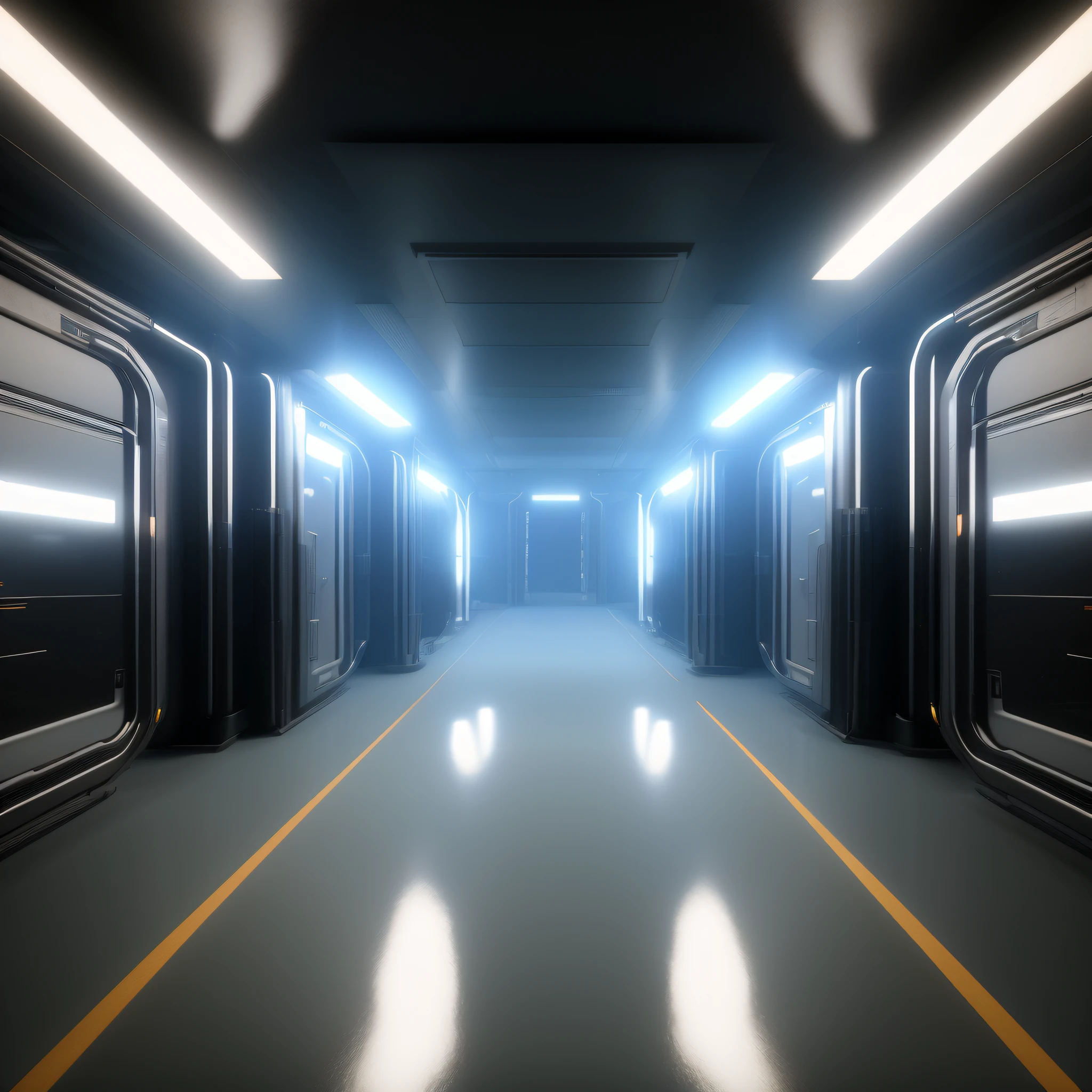 photorealistic, 8k, volumetric light, textured black rubber floor (ColonyCorridor:1)