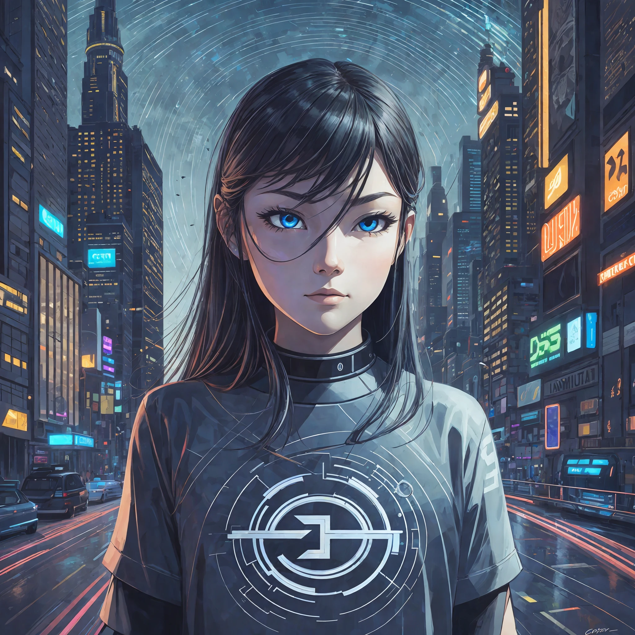 (a CyberCAR l:1), HIGH QUALITY, HIGH RESOLUTION, ART FOR T-SHIRT IN CONICAL FINE CONTOUR STYLE, SPELLING VISION, ART IN (NIGHT CITY BACKGROUND:1.4) --auto --s2