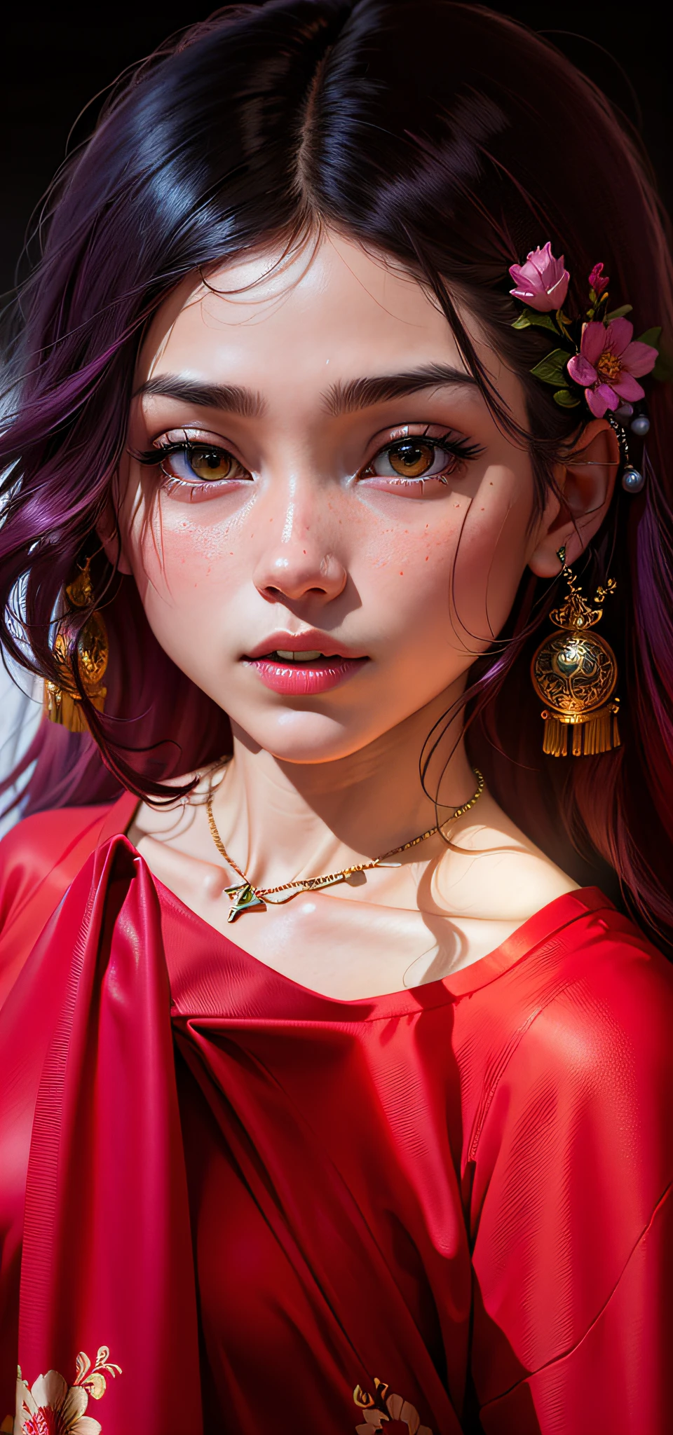 best quality, masterpiece, highres, 1girl,china dress,hair ornament,necklace, jewelry,Beautiful face,upon_body, tyndall effect,photorealistic, dark studio, rim lighting, two tone lighting,(high detailed skin:1.2), 8k uhd, dslr, soft lighting, high quality, volumetric lighting, candid, Photograph, high resolution, 4k, 8k, Bokeh, pink hair, nude,