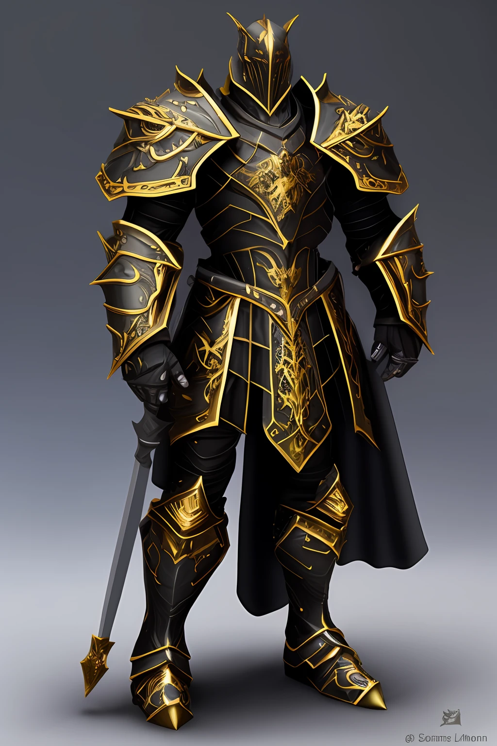 Black knight with black armor with golden details