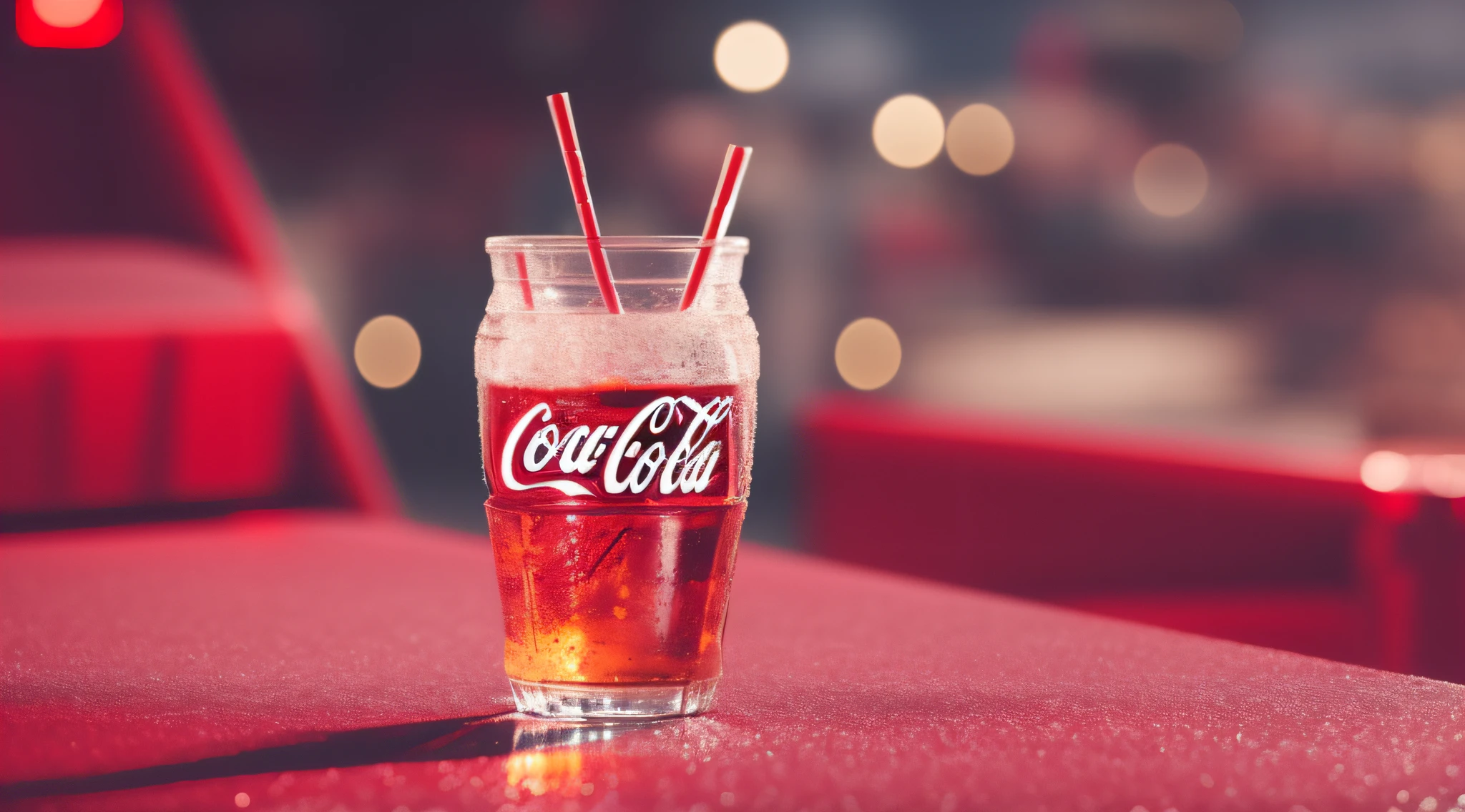 Film still, a realistic Coca-Cola, masterpiece, (close-up) freezing in a cyberpunk 30's setting --auto --s2