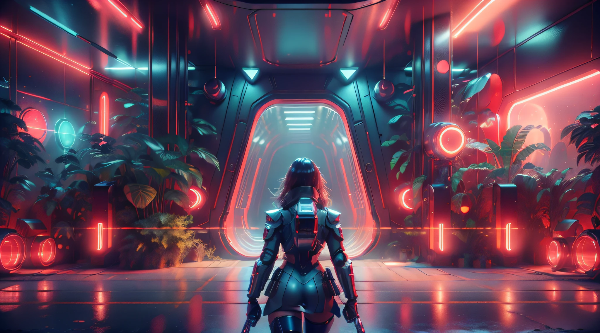 maximum quality, photorealism, 8k, film, high resolution, woman, 8k, perfect face, bright eyes, intricate details, running with a laser gun in hand and space suit with neon lights, next to a giant red, silver and gold robot, maximum quality, 8k, background of a futuristic city, winding buildings, metal, glass, concrete, dramatic light, fog, rain, water, low view, general plan, medium depth of field, lomography, neon, maximum quality, beautiful, masterpiece, photorealism, 8k, realistic high resolution texture, film grain, film, cinematic