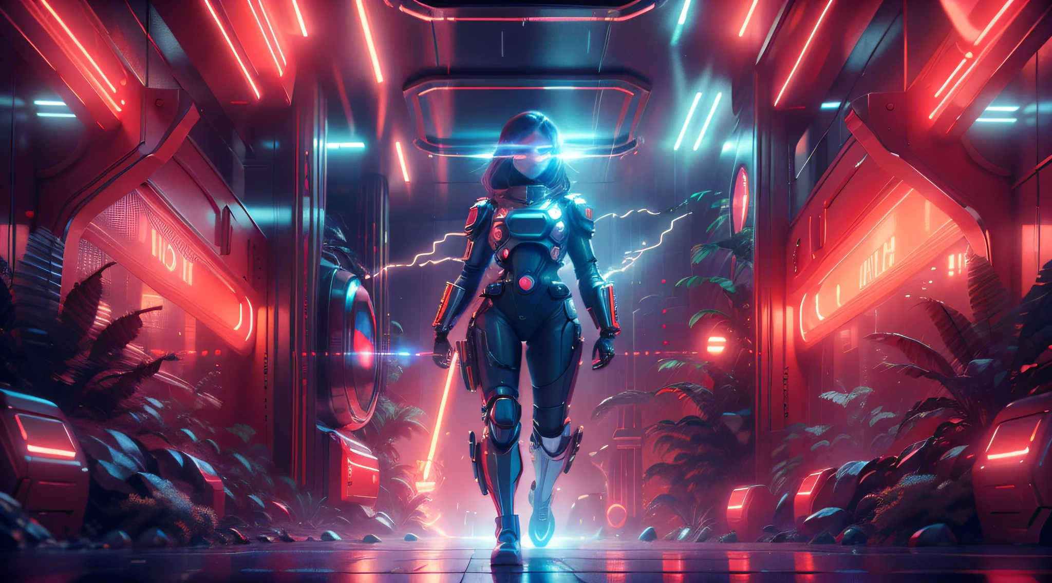maximum quality, photorealism, 8k, film, high resolution, woman, 8k, perfect face, bright eyes, intricate details, running with a laser gun in hand and space suit with neon lights, next to a giant red, silver and gold robot, maximum quality, 8k, background of a futuristic city, winding buildings, metal, glass, concrete, dramatic light, fog, rain, water, low view, general plan, medium depth of field, lomography, neon, maximum quality, beautiful, masterpiece, photorealism, 8k, realistic high resolution texture, film grain, film, cinematic