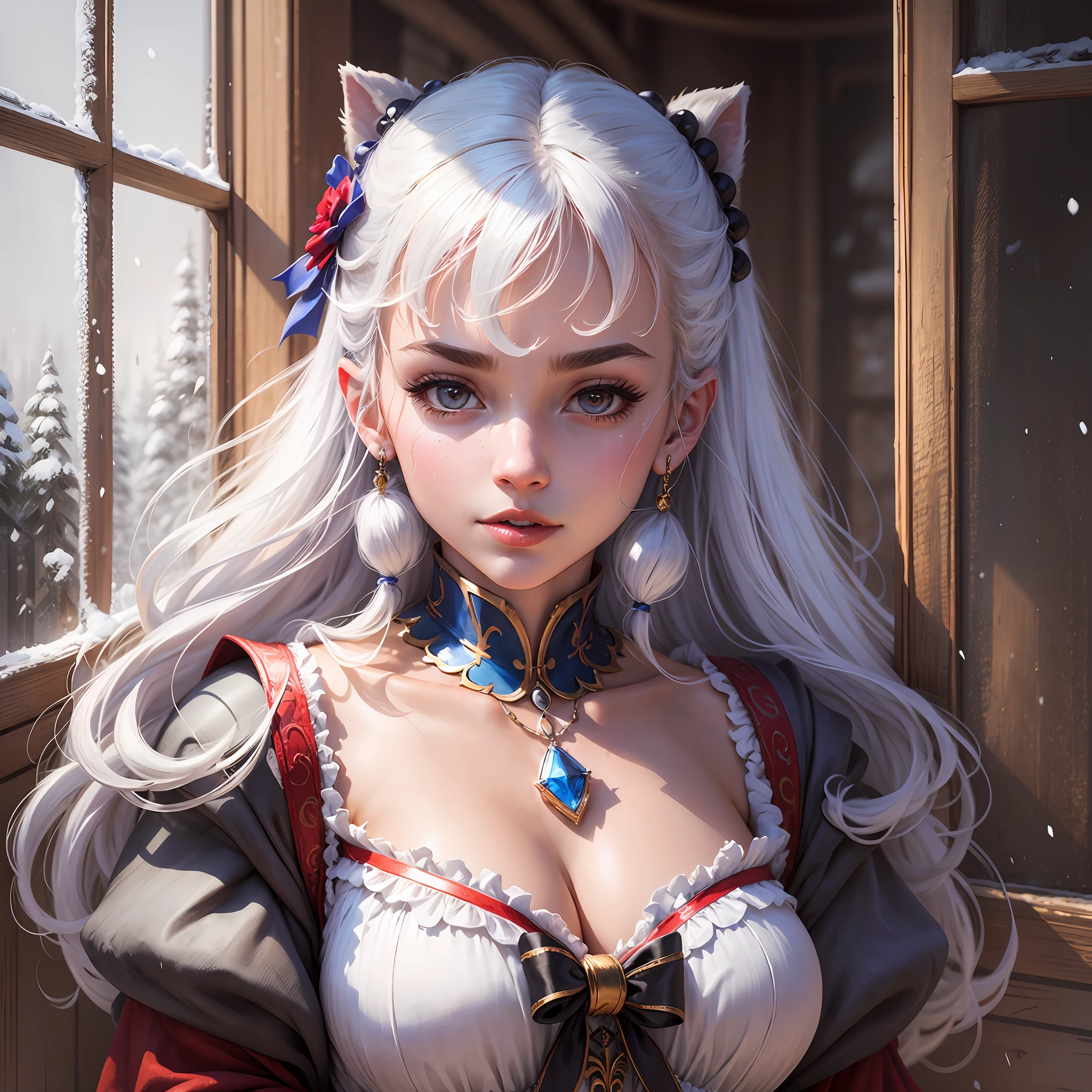 A portrait of Basrbie in the snow white outfit,