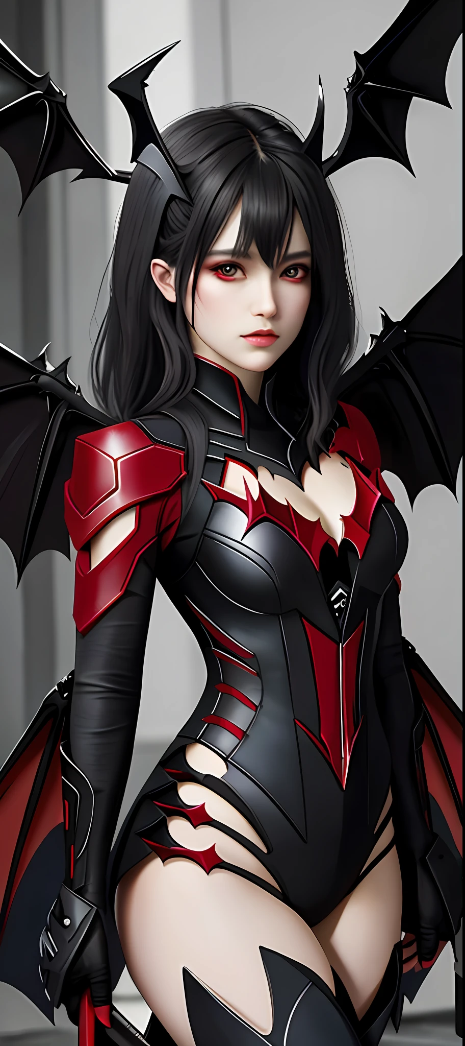 black eon, black and red details, bat wings,
