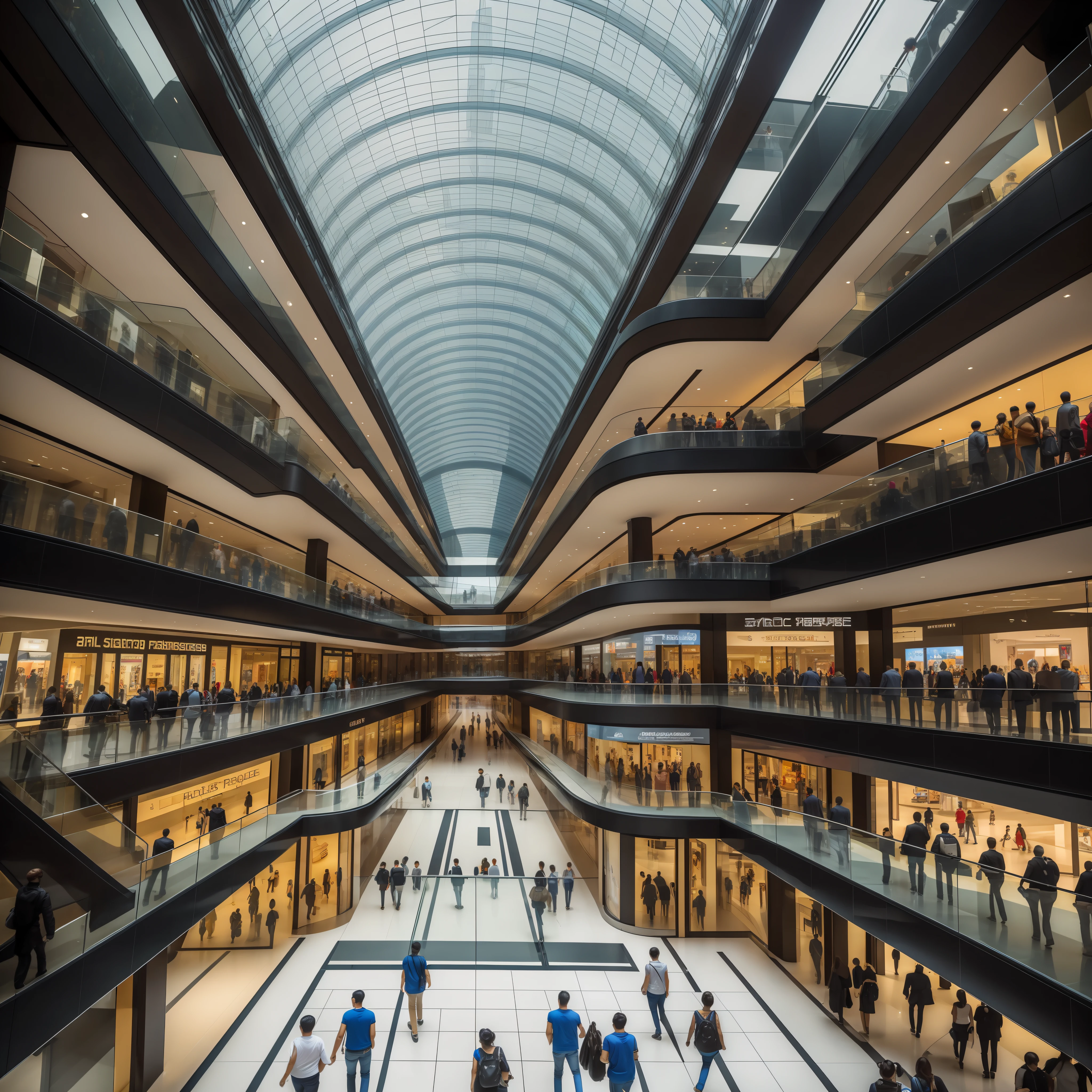 (masterpiece ) ,(highly detailed people shots), people walking around a big building with a glass roof, in a futuristic shopping mall, shopping mall, in a magnificent shopping mall, shopping mall background, shopping mall, people shopping, in a shopping mall, trendy, ((cinema style))