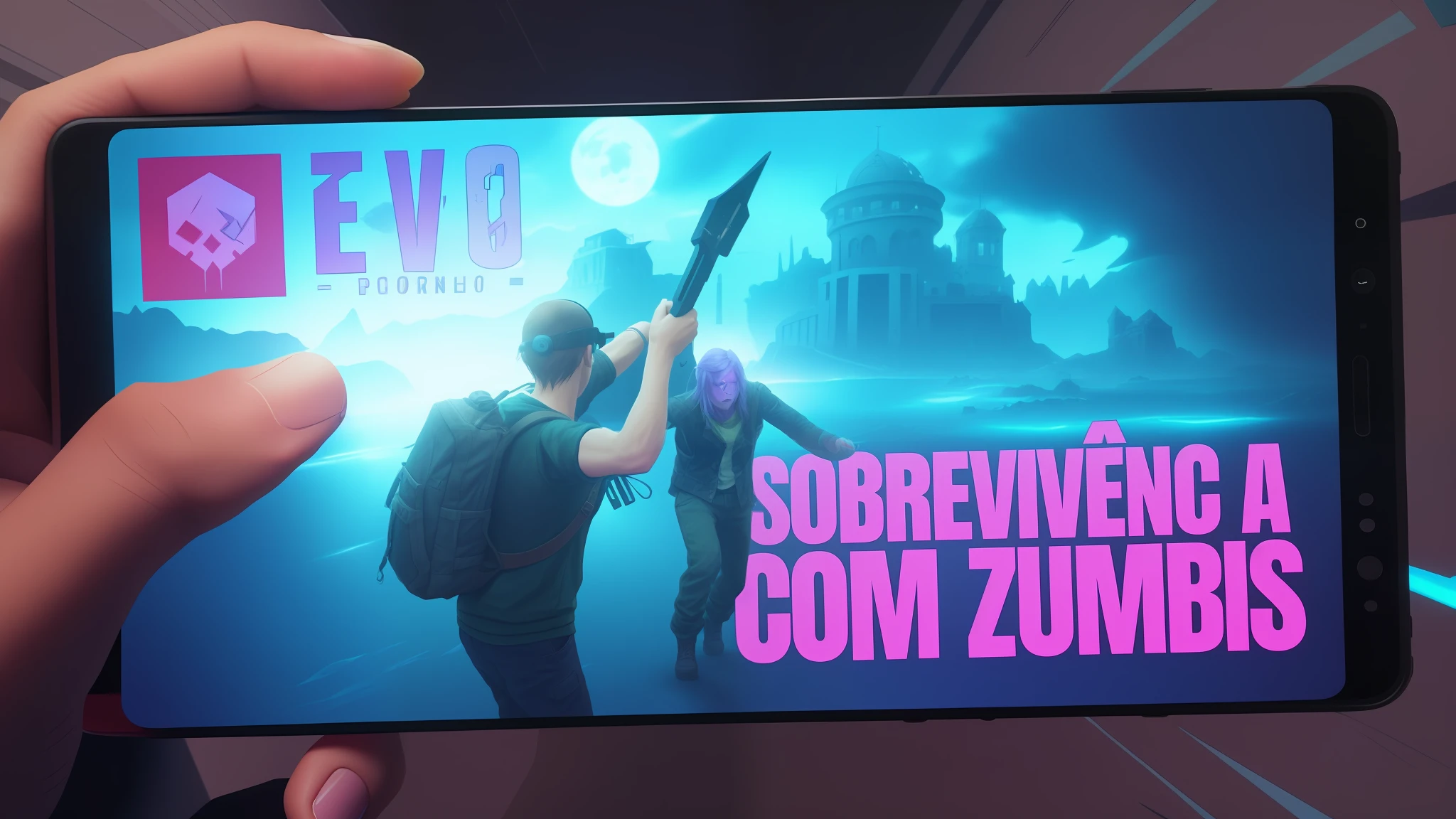 a person holding a phone with a picture of two people on it, mmo, epic games, description, loadscreen”, fornite, braavos, fov 90 degrees, fov 9 0 degrees, 7 days to die zombie, 2050, neosvr!!!, nova, epic, epic, gameplay, gameplay video, 2070