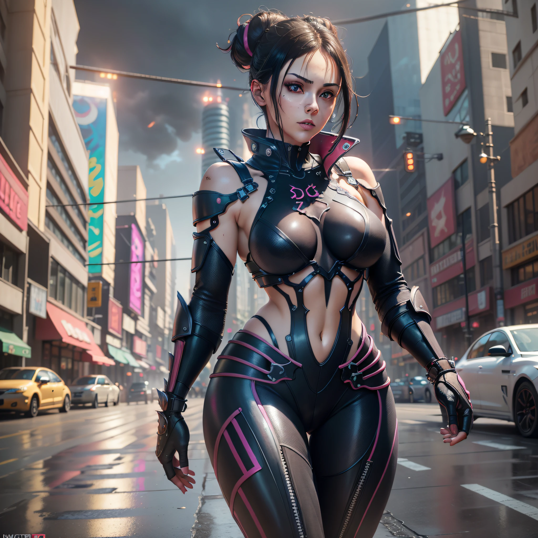 ((best quality)), ((masterpiece)), ((hyperrealistic)),((photorealistic)),(HDR10+),((intricate details)),(whole body)walking,((extremely beautiful young mature woman)),cyber punk perssonage,(wonderful body)(body and face with cybernetic implants),seductive look,ultra detailed skin such that pores become visible,urban environment,pedestrians walking around,cyber punk city,wet ground,smoke,fire particles in the air, flying dust,cyber punk.neon retrofuturistic cars, (8k texture with scratches: 1.2), , hdr, sharp focus, cinematic, trend in artstation, sharp focus, studio photo, intricate detail, very detailed eye, detailed, illustration, very detailed,(ray tracing), sharp focus, digital rendering, professional, 8k, best masterpiece in the world, rich in colors, unreal engine 5, extremely detailed, masterpiece, absurdities,light Lens flare, realistic photo, RAW photo, TanvirTamim, high quality, high resolution, sharp focus, extremely detailed, cinematic lighting, 8k uhd, nikon d850 film photography,
