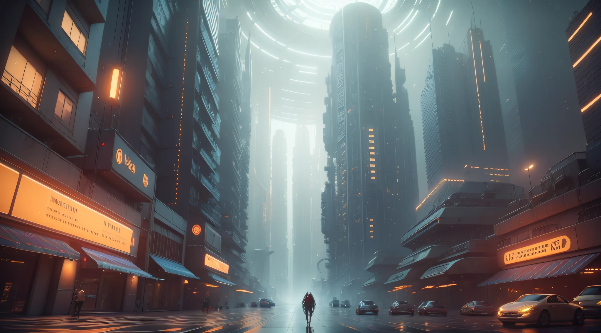 maximum quality, photorealism, 8k, film, high resolution, woman, 8k, perfect face, 8k, intricate details, bright eyes, intricate details, with a laser gun on the back and space suit with neon lights, 8k, sitting on the shoulder of a giant red, silver and gold robot, maximum quality, 8k, background of a futuristic city, sinuous buildings, metal, glass, concrete, dramatic light, fog, rain, water, view from below, general plan, medium depth of field, lomography, neon, maximum quality, beautiful, masterpiece, photorealism, 8k, realistic texture high resolution, film grain, film, cinematic