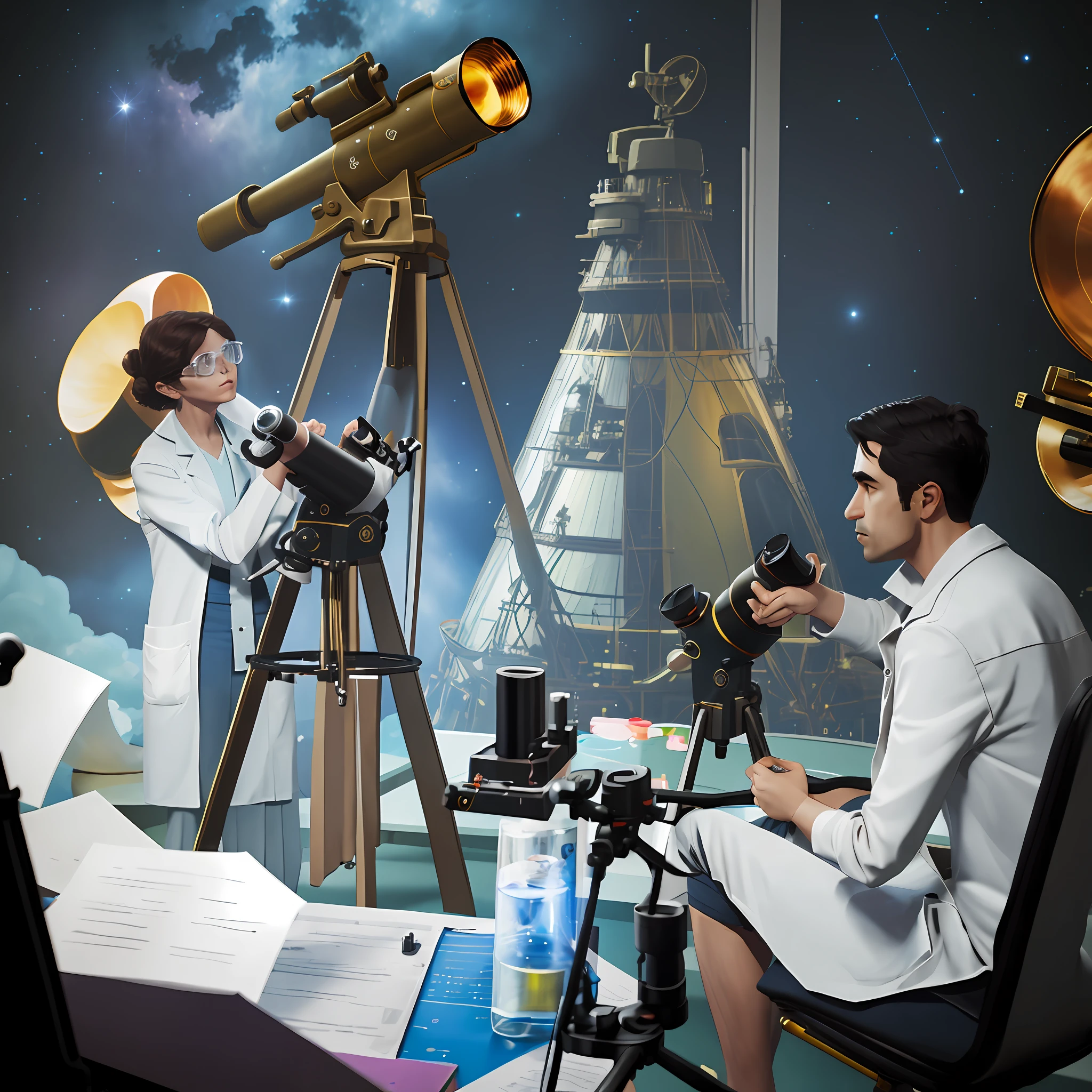 ((scientists looking at the telescope))
