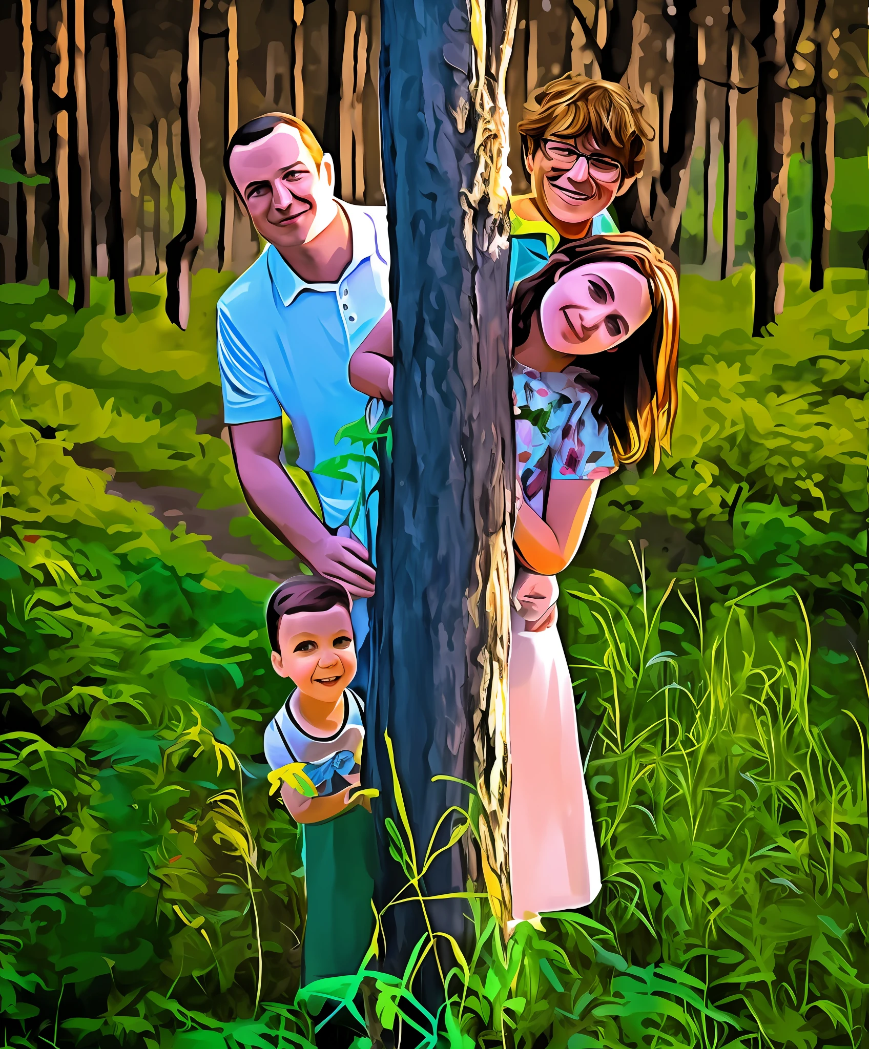 painting of a family standing in a forest with a tree, cartoon digital painting, cartoon digital art, digital cartoon painting art, digtial painting, family portrait, digital art cartoon, cartoon art, digital art!!, enviromental portrait, tree's, vertical portrait, digital art picture, painted digital art, cartoon painting, airbrush digital oil painting