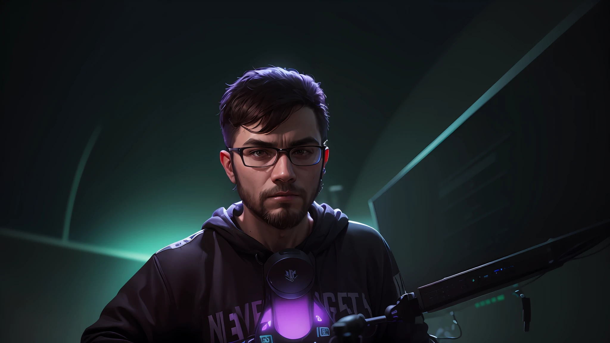 There is a man who is sitting with a microphone, Twitch streamer/gamer Ludwig, gaming journalist, very gaming news background, high quality image, Aykut Aydogdu, Twitch streaming, journalistic backround,