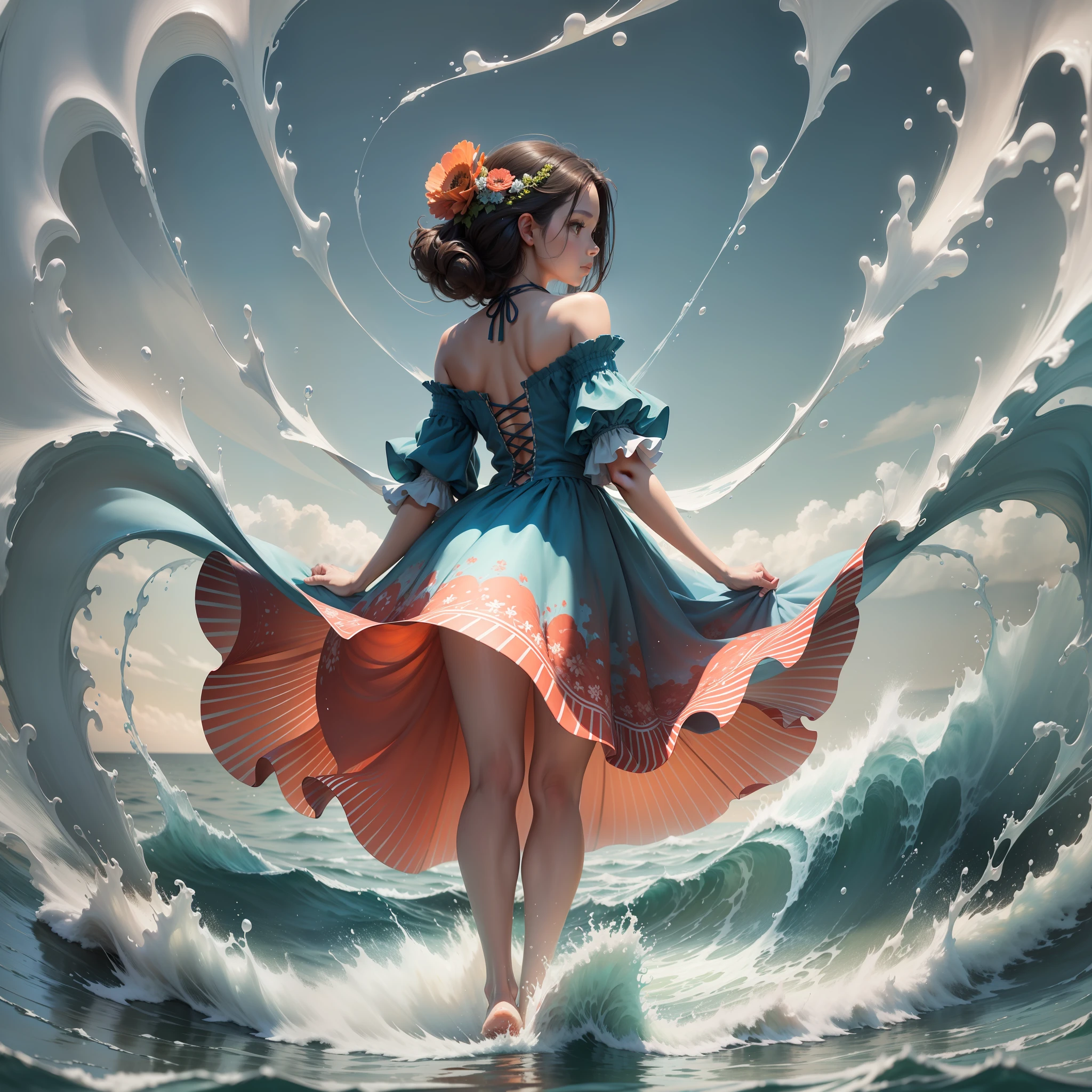 extremely detailed painting of a woman walking along the sea, very detailed sea, beautifully detailed coral reefs, visible brush strokes of oil paint, luminous, vibrant, impressionistic, masterful, sun-drenched, captivating, evocative, fluid, painterly, intimate, meticulous, light-infused, timeless, mysterious, masterful, atmospheric, refined, captivating, depth of Field, perfect proportion, rule of thirds, (highly detailed:1.3), ((Best quality)),