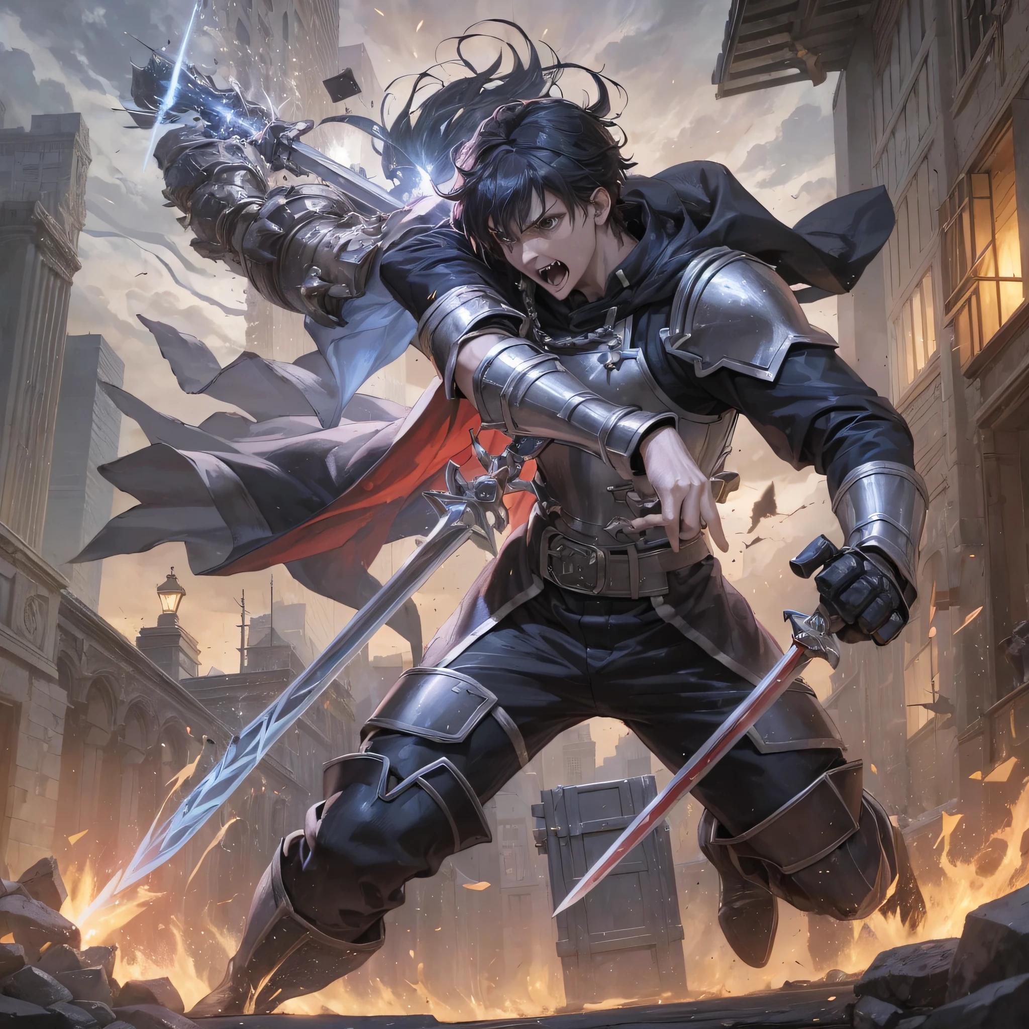 fight scene((My Hero Academy)), battle scene ((sword art Online)), battle scene (((demon slayers))), action scene, movement, intense, anger, power, --auto --s2