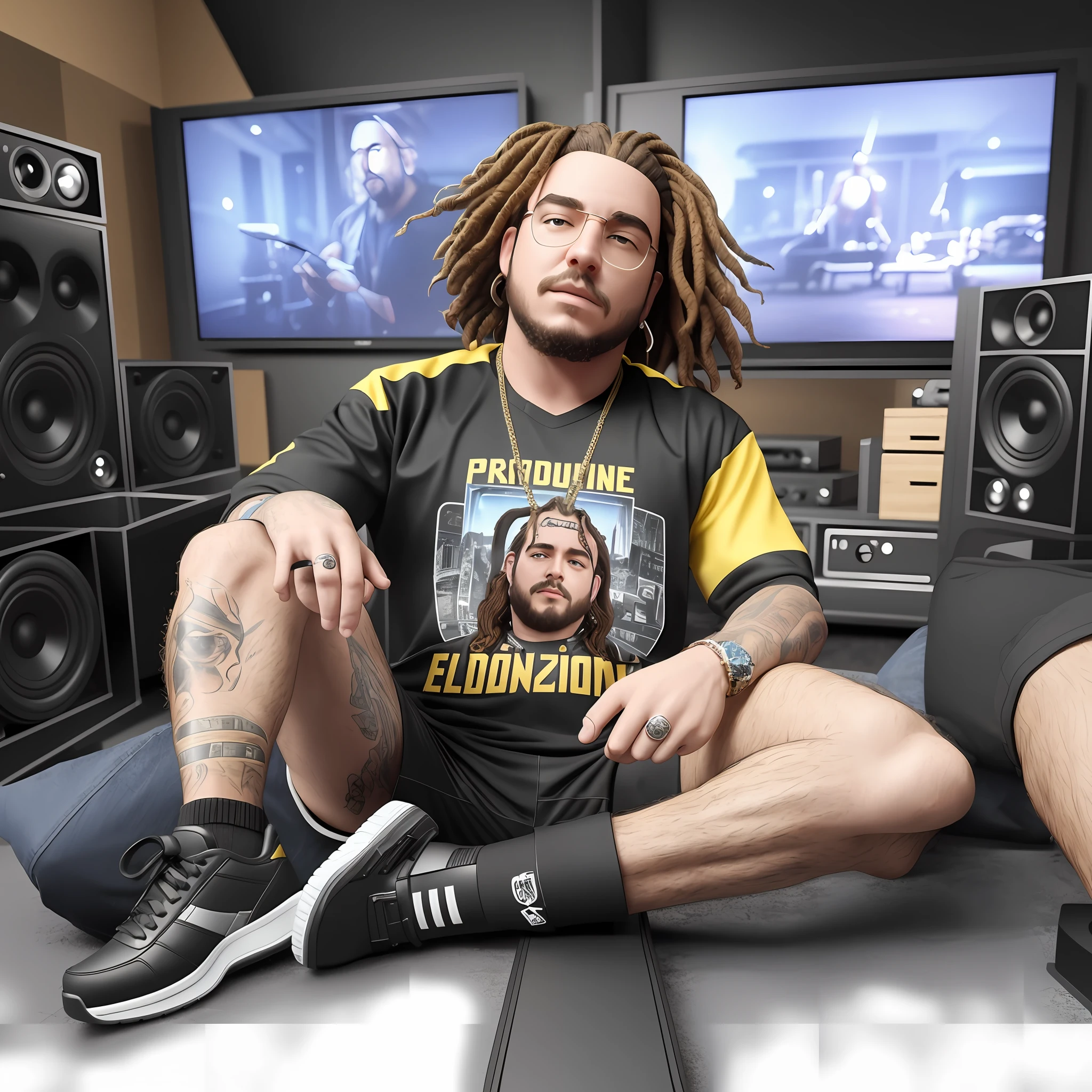 Listened in 3d in excellent quality evolution 8k full body of the character post Malone miniature with footrest support being a vinyl record --auto --s2