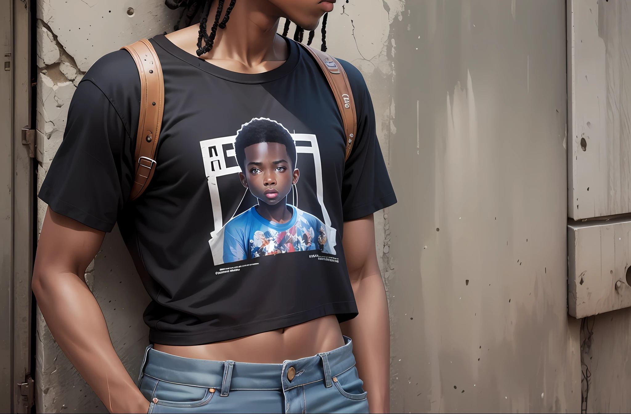 Creates a t-shirt with print, black skin color - auto --s2