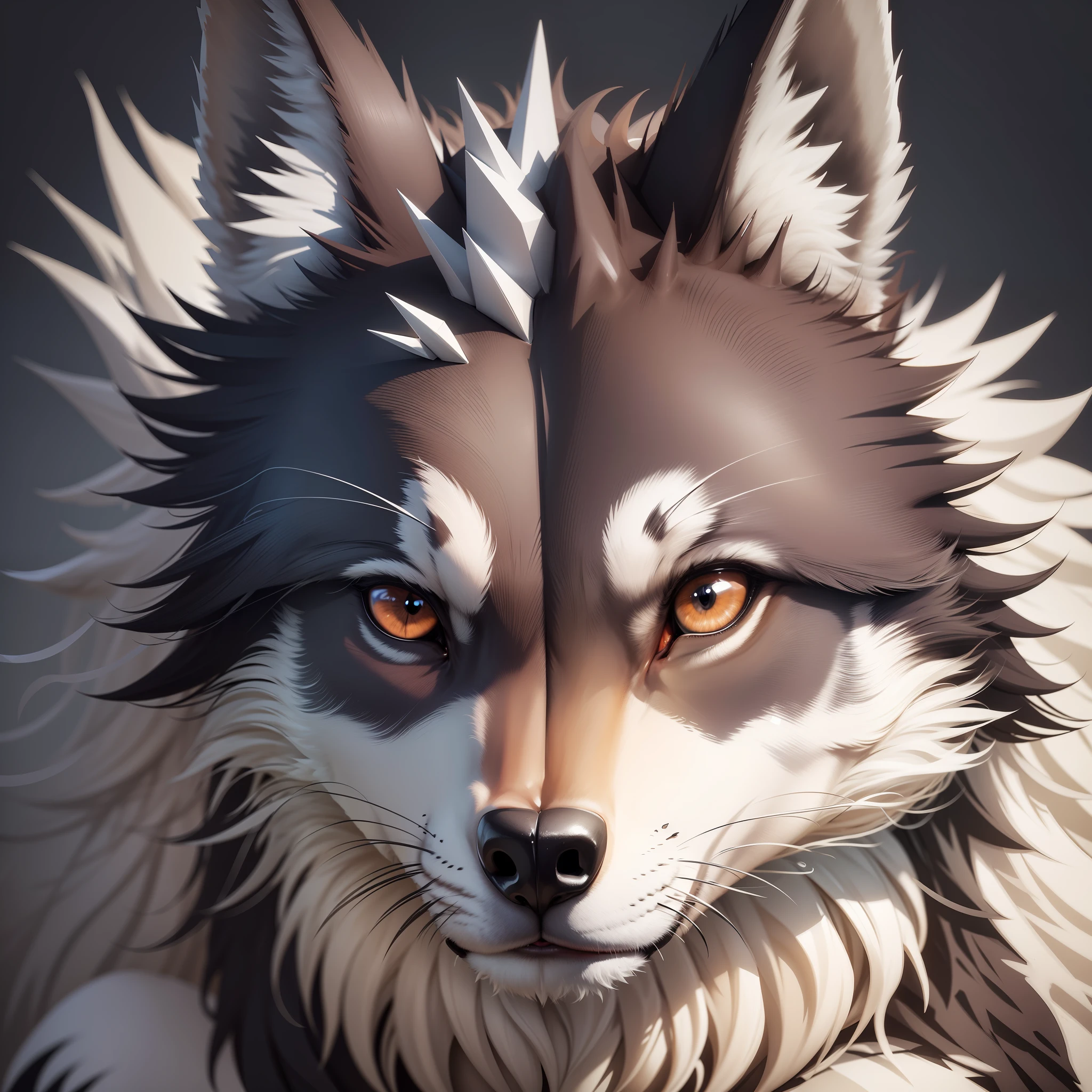 size. 2560x1440, close-up of wolf, animal head, 3D model, black and white modeling, game, simplified, lowpoly --auto --s2
