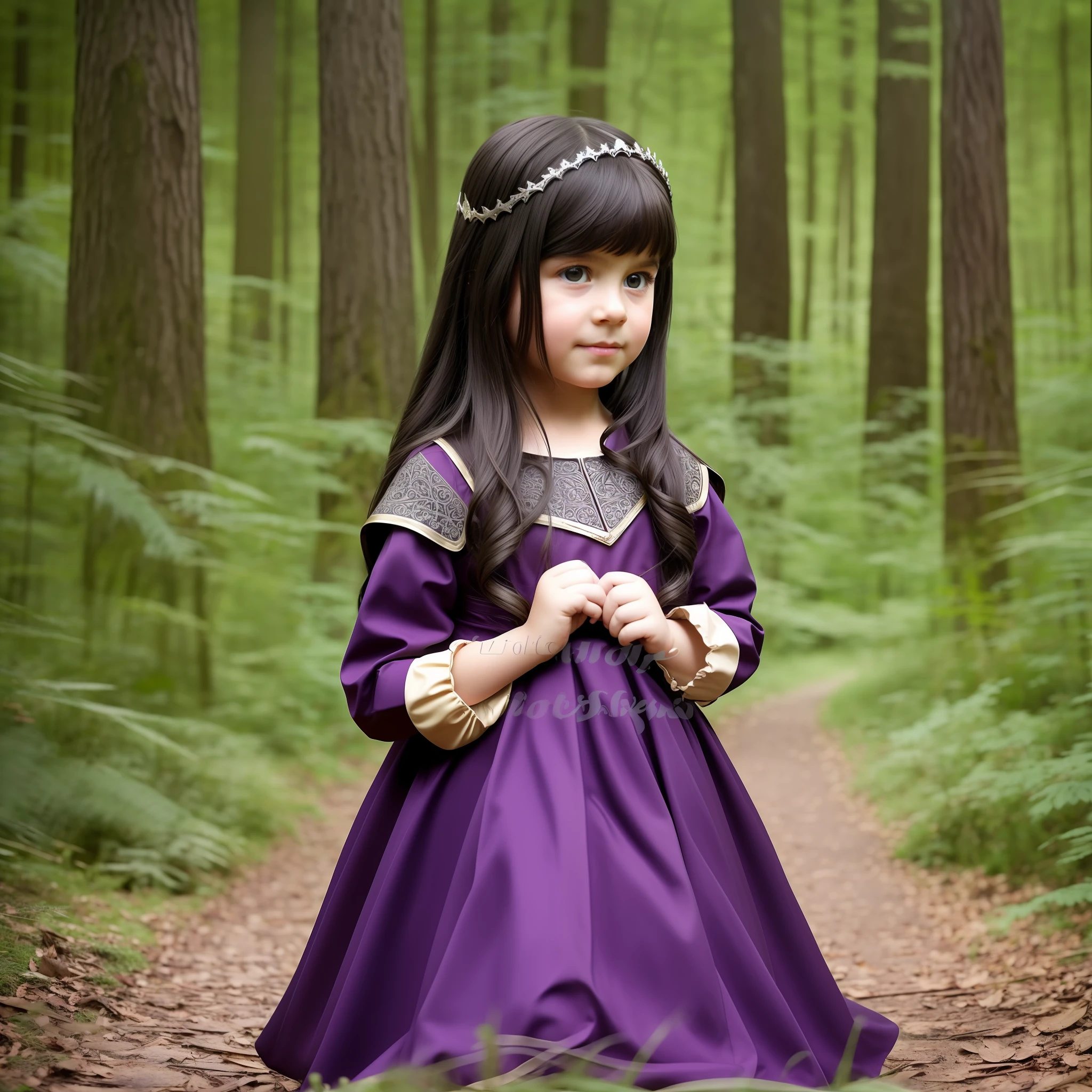 Girl/ 5 / medieval/ dark hair/ princesses/ middle of the forest/ --auto --s2