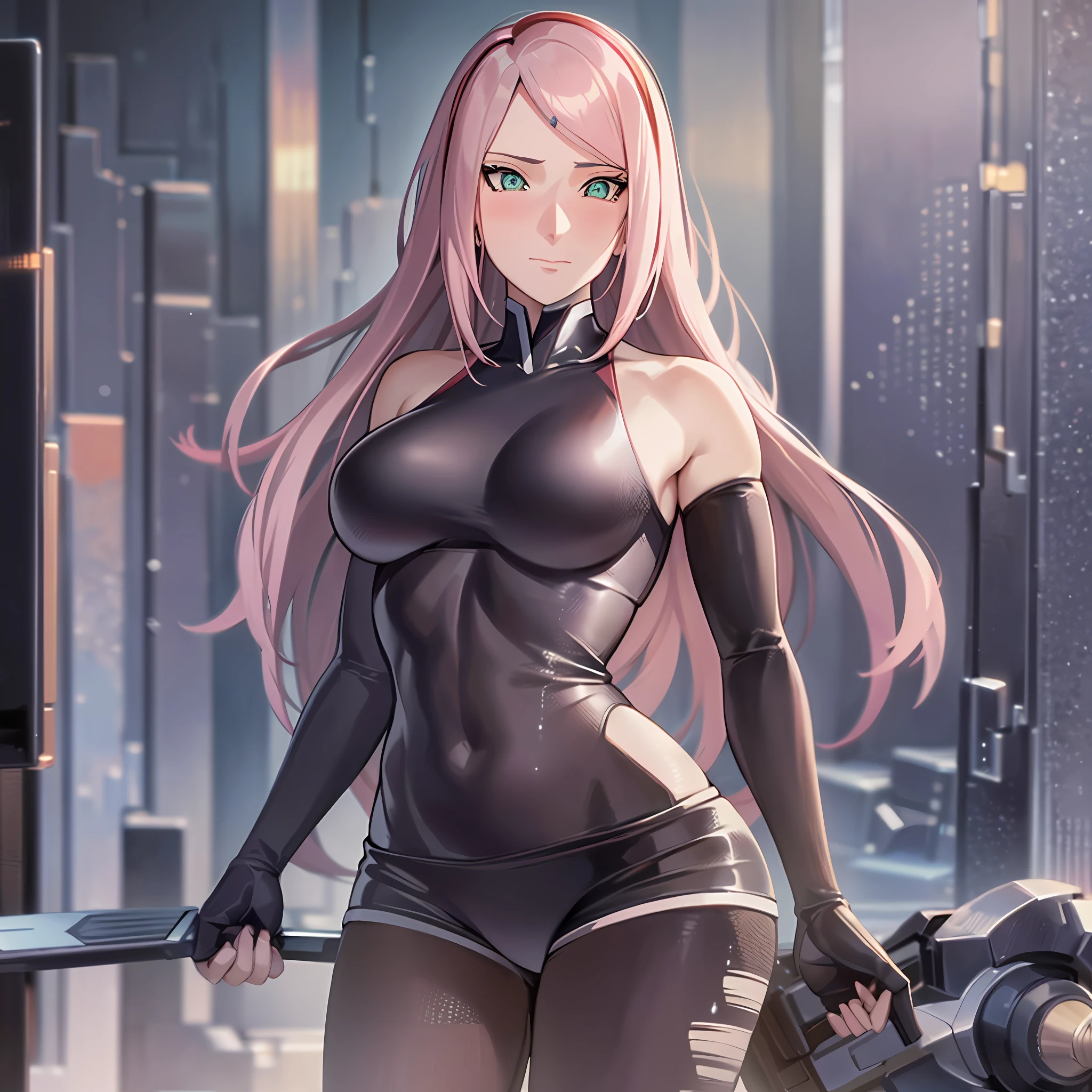 arurinh, (blushing)) ((blushing)), waist up, aberdes, long straight lift hair, dynamic pose, modelshoot: photoshoot, HD, high contrast, sharp image, mastery, mouth closed, balanced eyes, CG render, small skull, clavicle detail, (best quality detail: 1.2), realistic, 8K ultra-fine, high quality texture, fine texture, fine detail, high detail, extremely detailed CG, high quality shadows, beautiful and delicate eyes, freedom, beautiful woman, bigger breasts, tall, blurred background, lime-colored gym clothes,