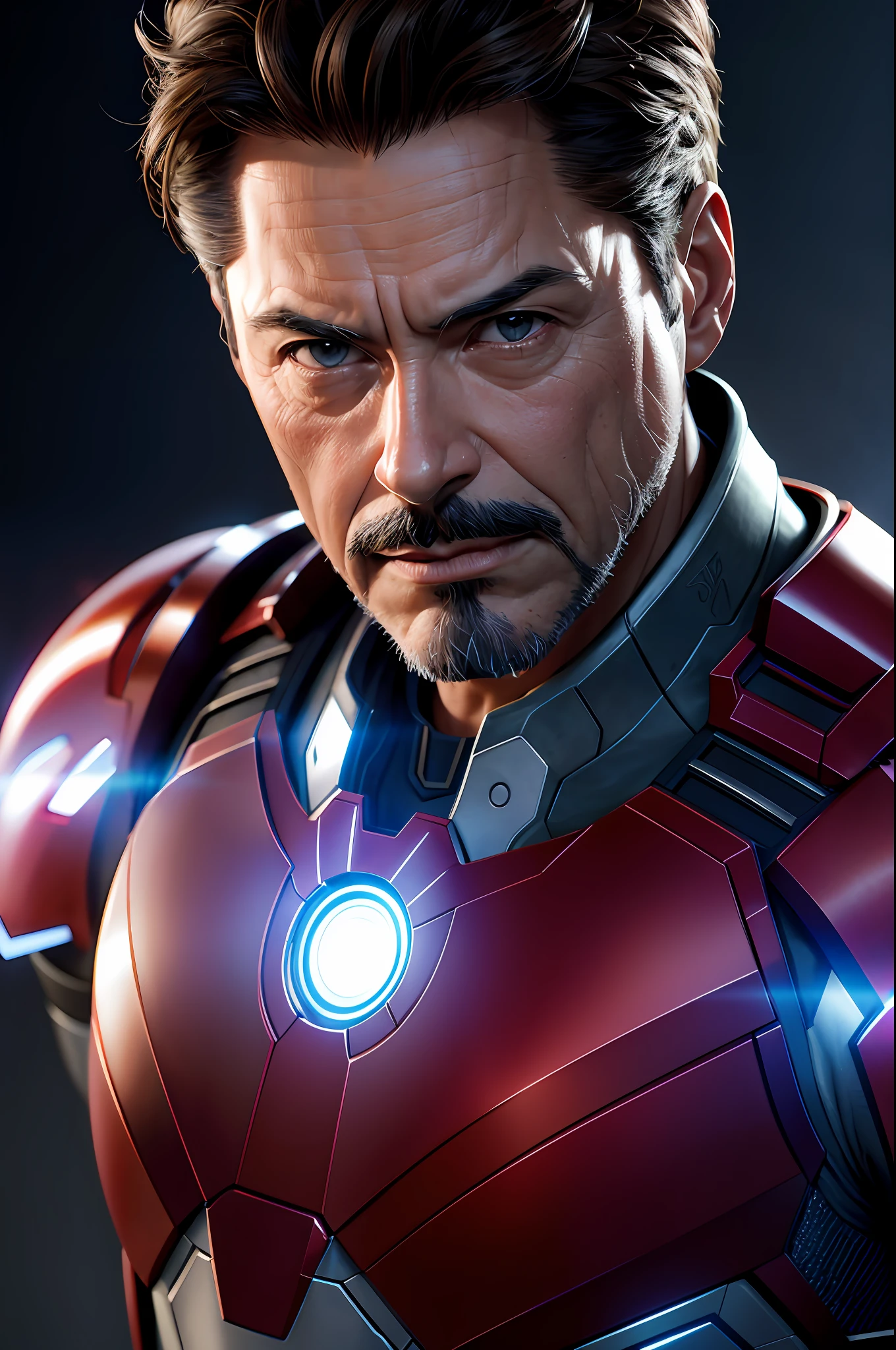 Marvel, Old man Tony Stark, realistically, dynamic lights, old, gray stubble, full shoot, (extremely detailed CG unity 8k wallpaper), trending on ArtStation, trending on CGSociety, High Detail, Sharp focus, dramatic, photorealistic