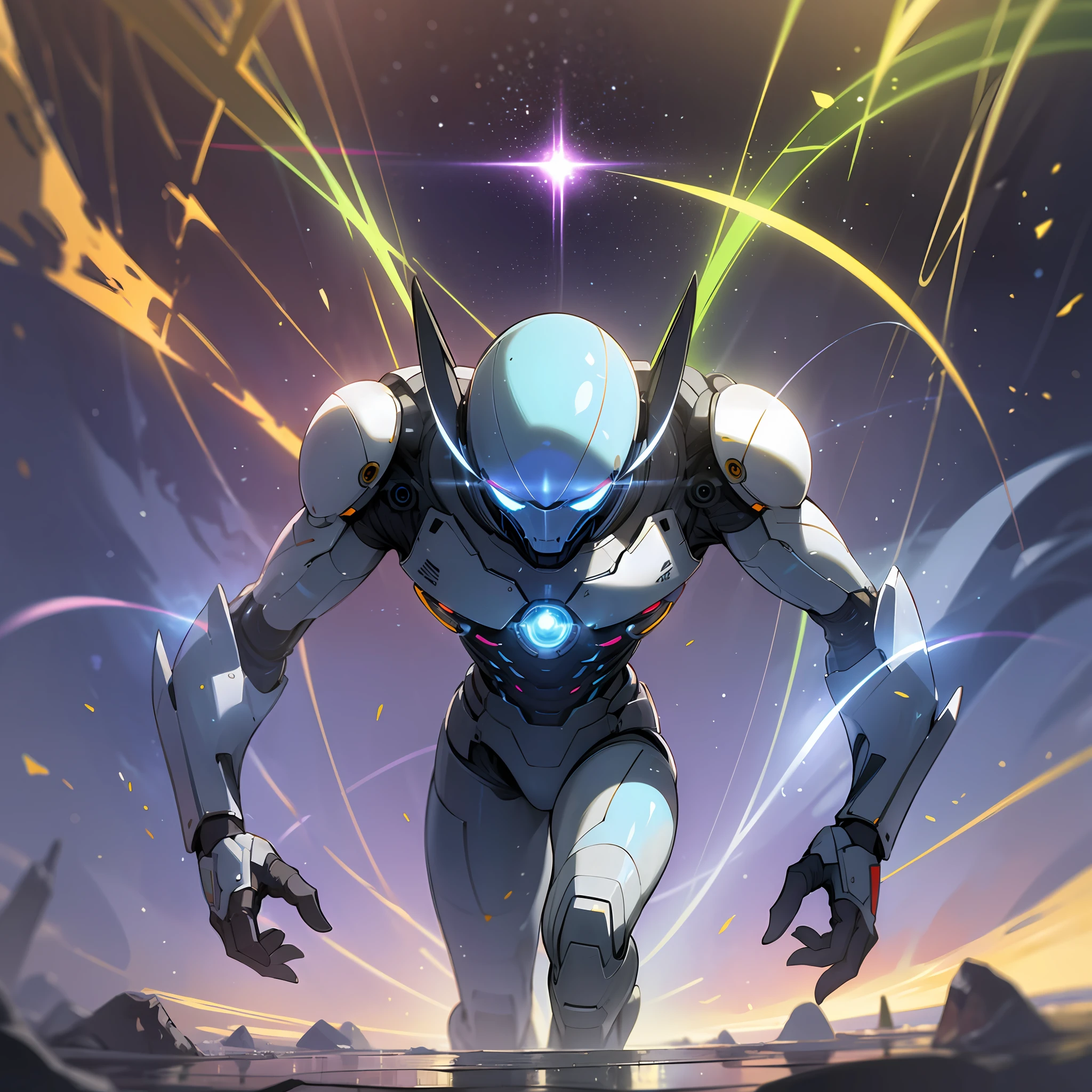 Conquering alien race coming out of a portal with colorful rays, best quality, 4k --auto --s2