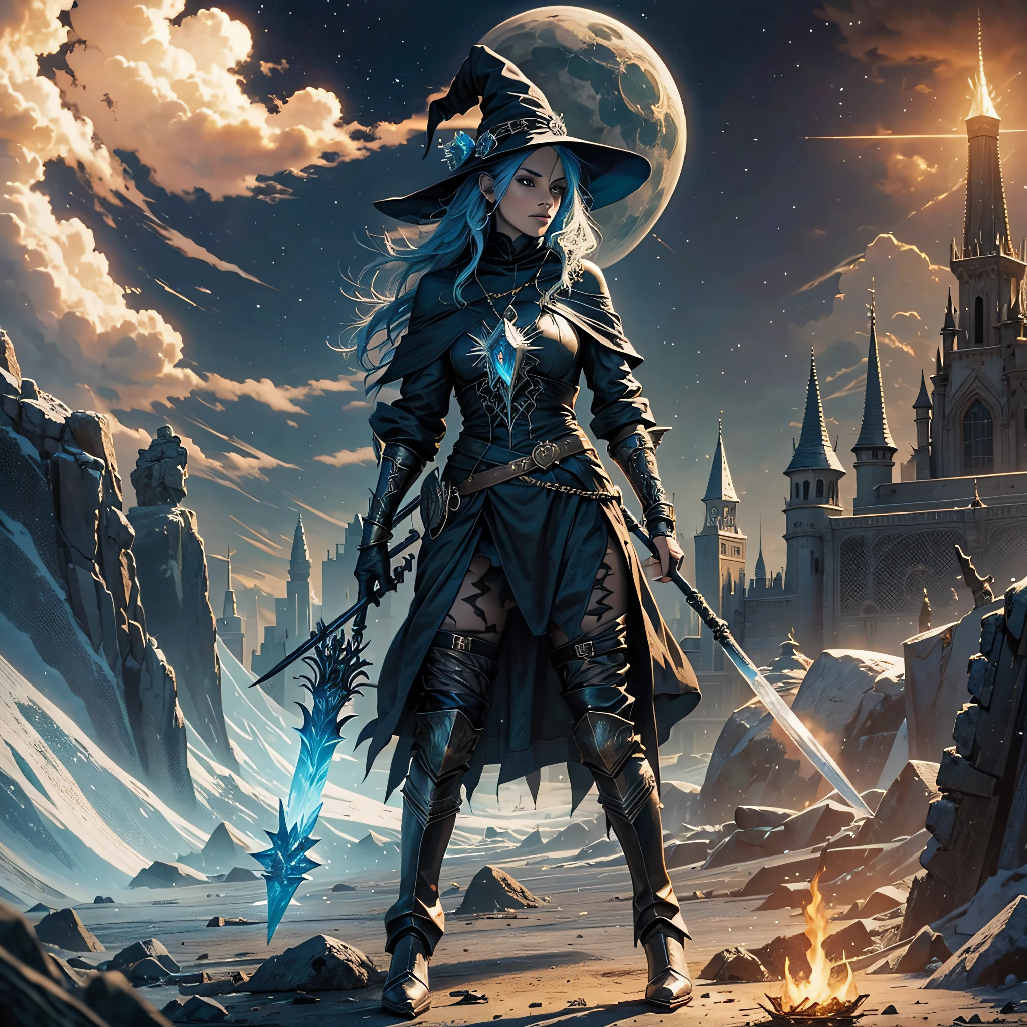 Ice mage in a witch costume with a realistic staff --auto --s2