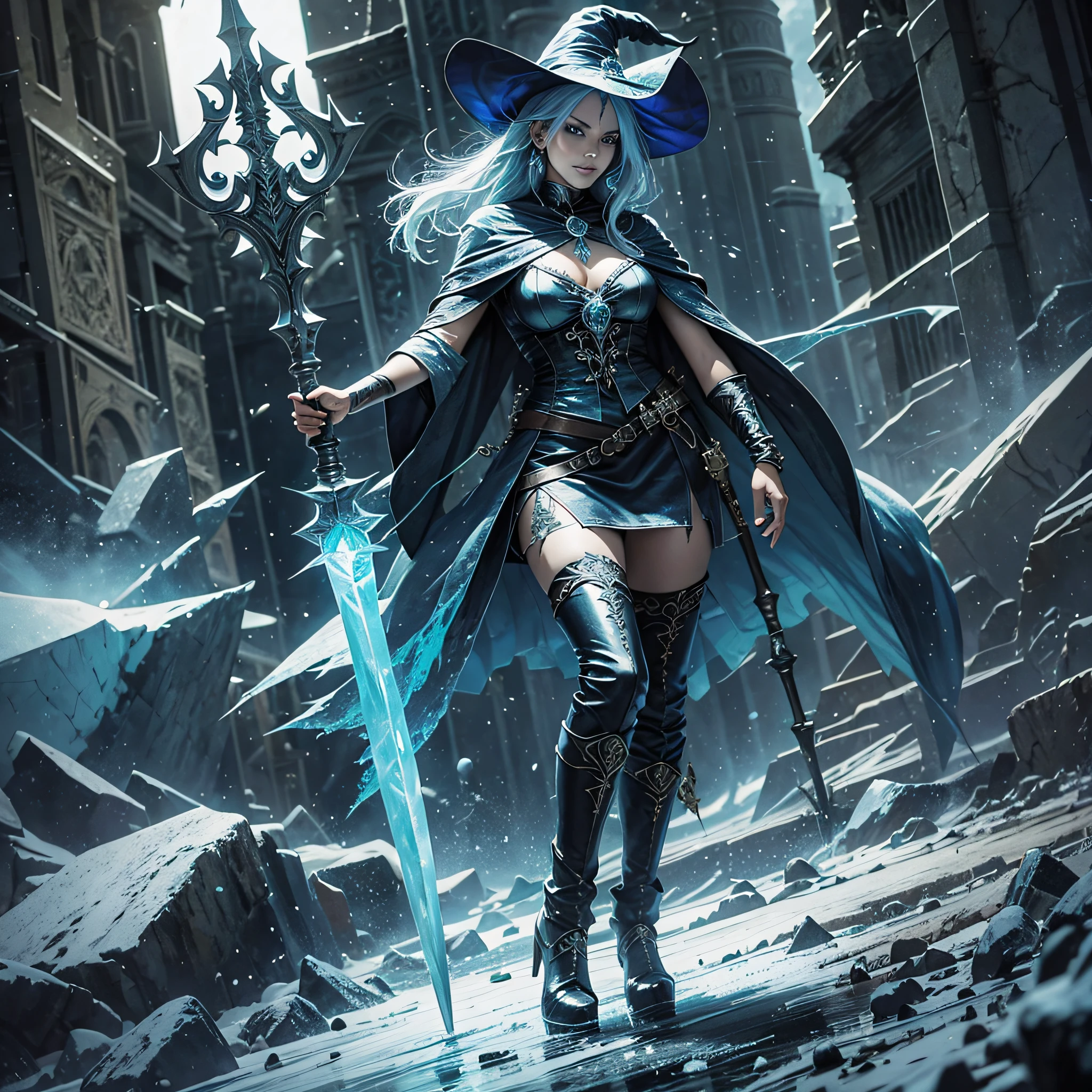 Ice mage in a witch costume with a realistic staff --auto --s2