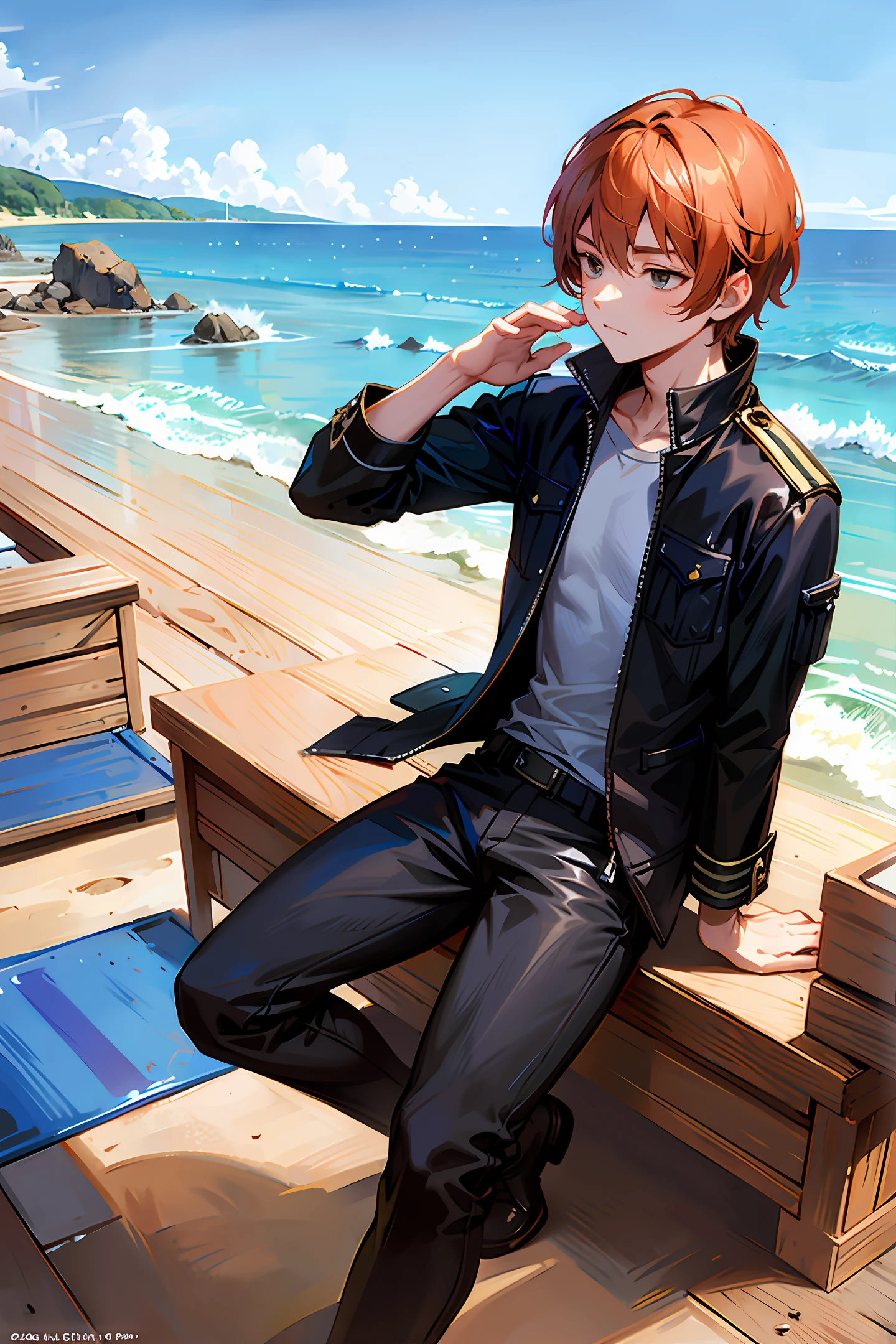 16-year-old white boy with short brown straight hair, 176 cm tall, meditating on the beach in the lotus flower pose