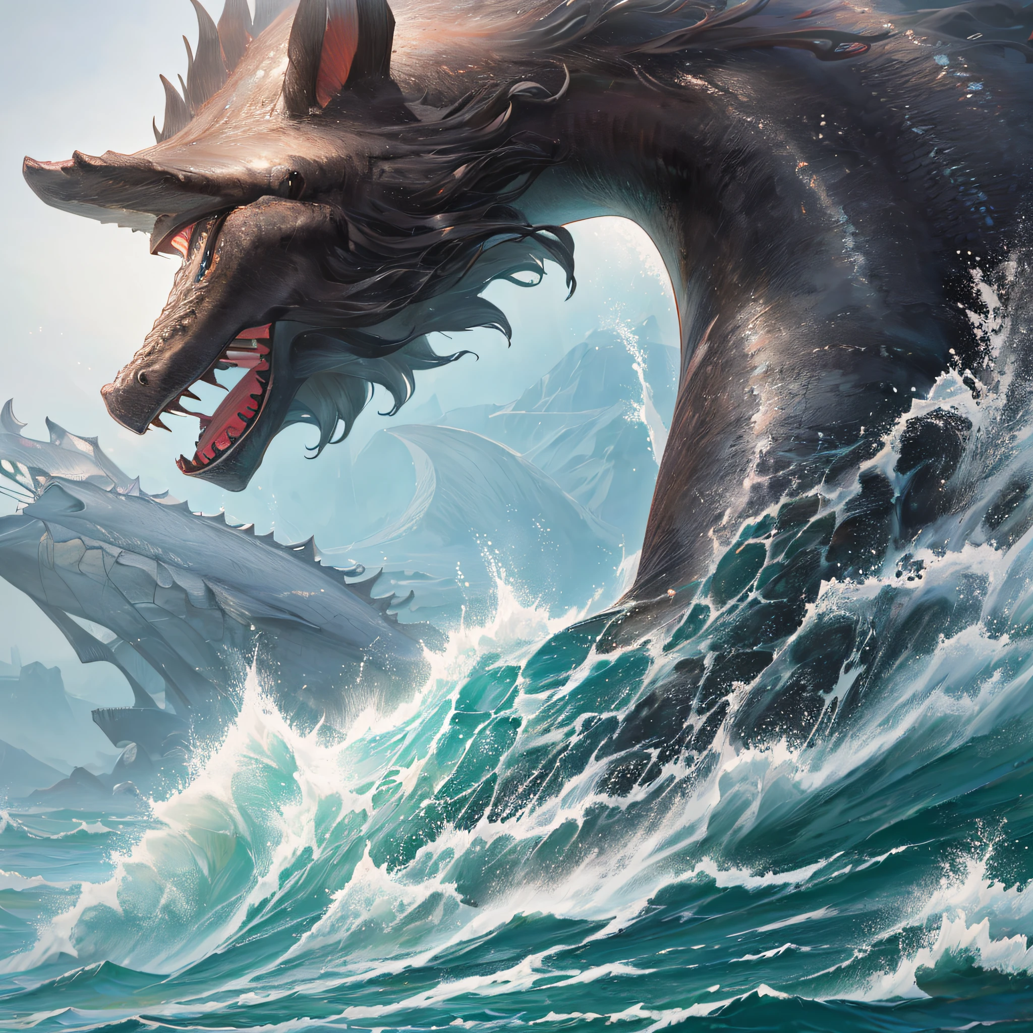Best quality, masterpiece, ultra high res, (photorealistic: 1.4), raw photo, sea, black lake, big creature, mist --auto --s2