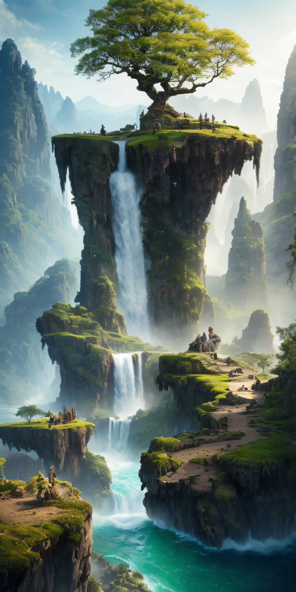 Masterpiece, best quality, high quality, extremely detailed CG unity 8k wallpaper, landscape, outdoor, sky, cloud, sky, no humans, mountain, landscape, water, tree, blue sky, waterfall, cliff, nature, lake, river , cloudy skies, award winning photography, bokeh, depth of field, HDR, bloom, chromatic aberration, photorealism, very detailed, trending on artstation, trending on CGsociety, intricate, high detail, dramatic, midjourney art